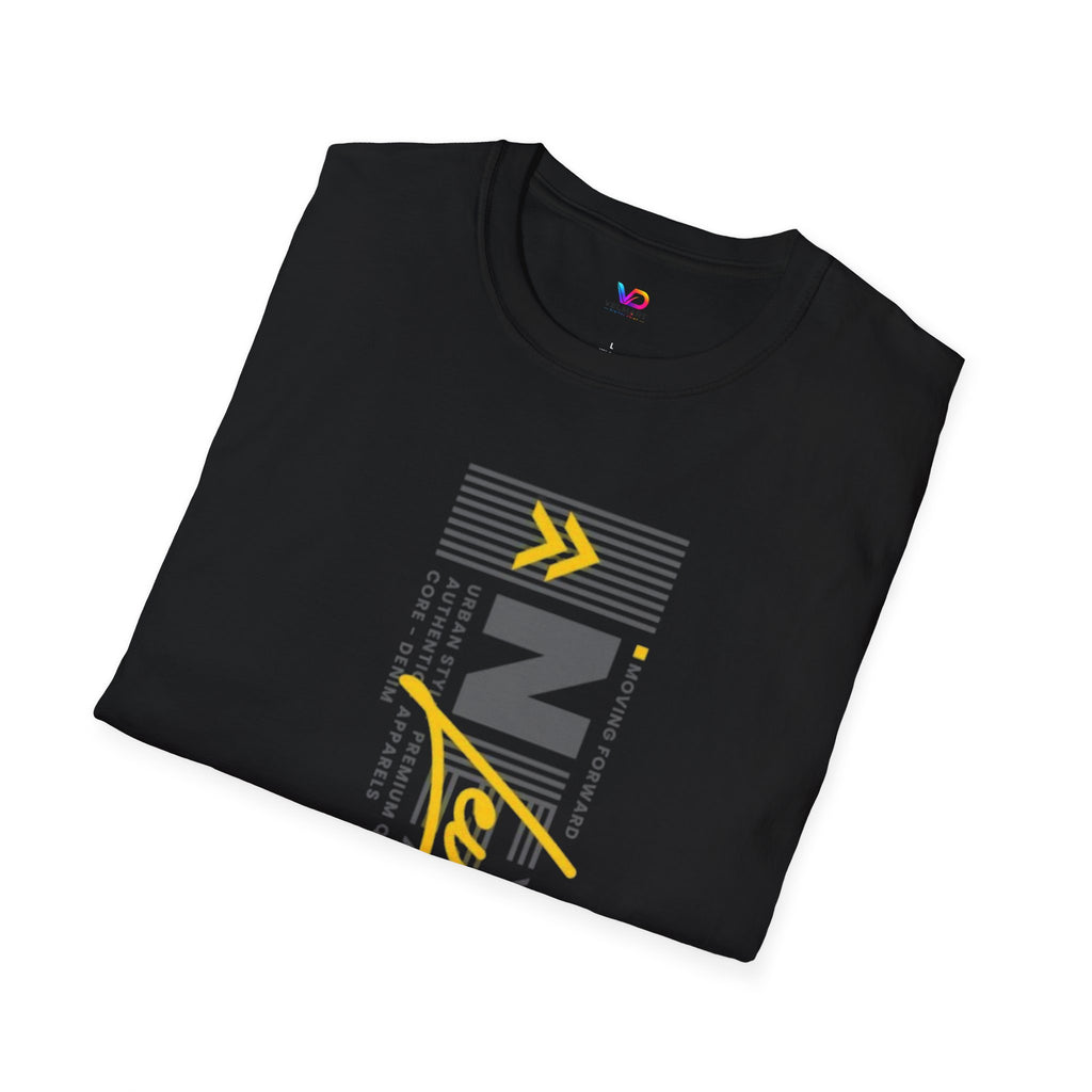 Vertical 'NEXT' Graphic T‑Shirt — Modern Yellow & Gray Streetwear Tee