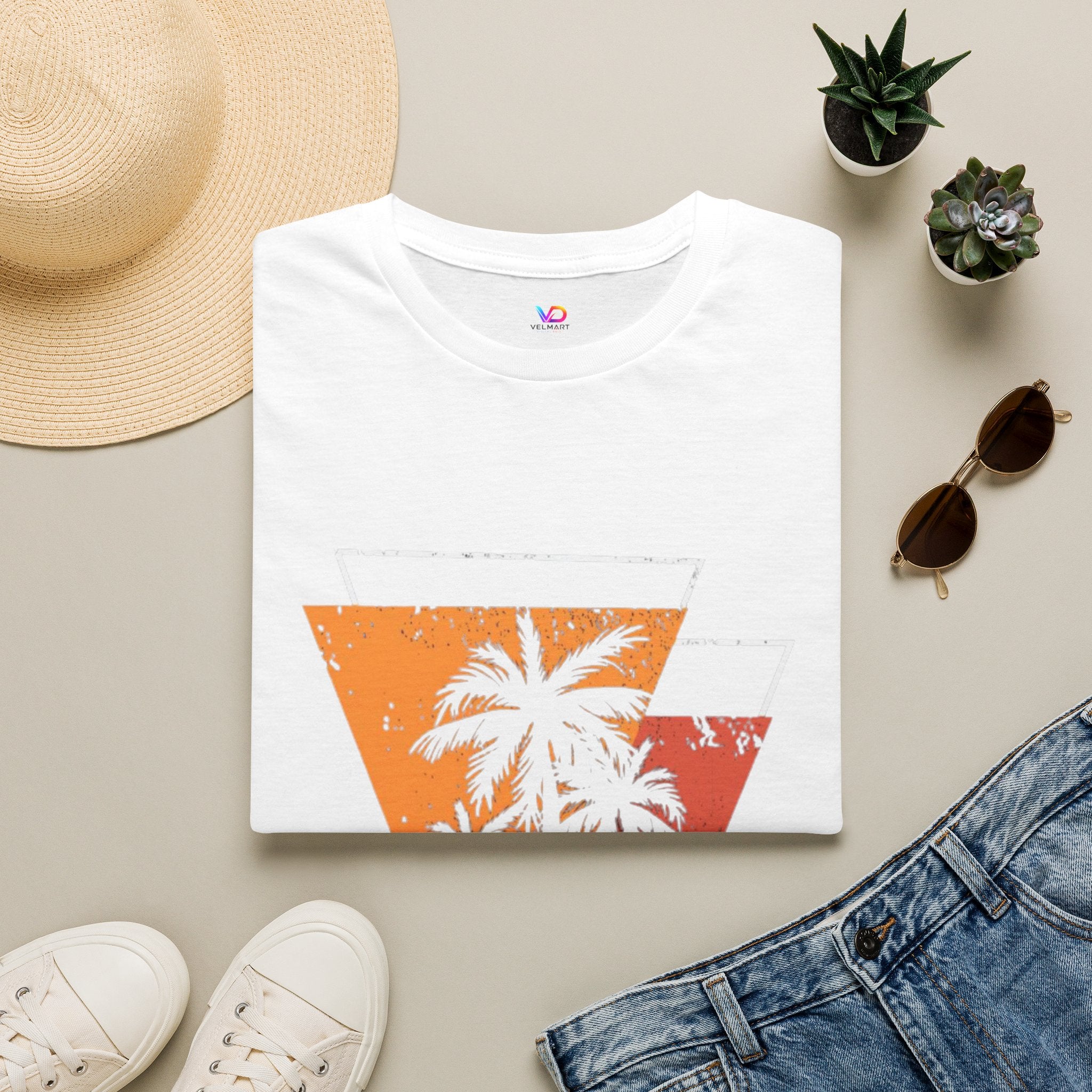 Vintage Palm Triangle T‑Shirt — Retro Sunset Beach Tee