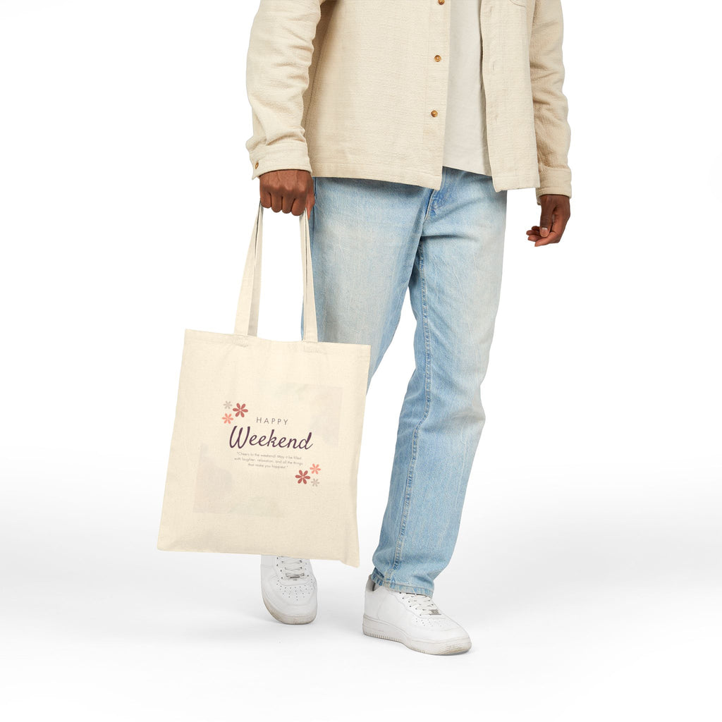 Happy Weekend Canvas Tote Bag — Floral Cotton Market Bag