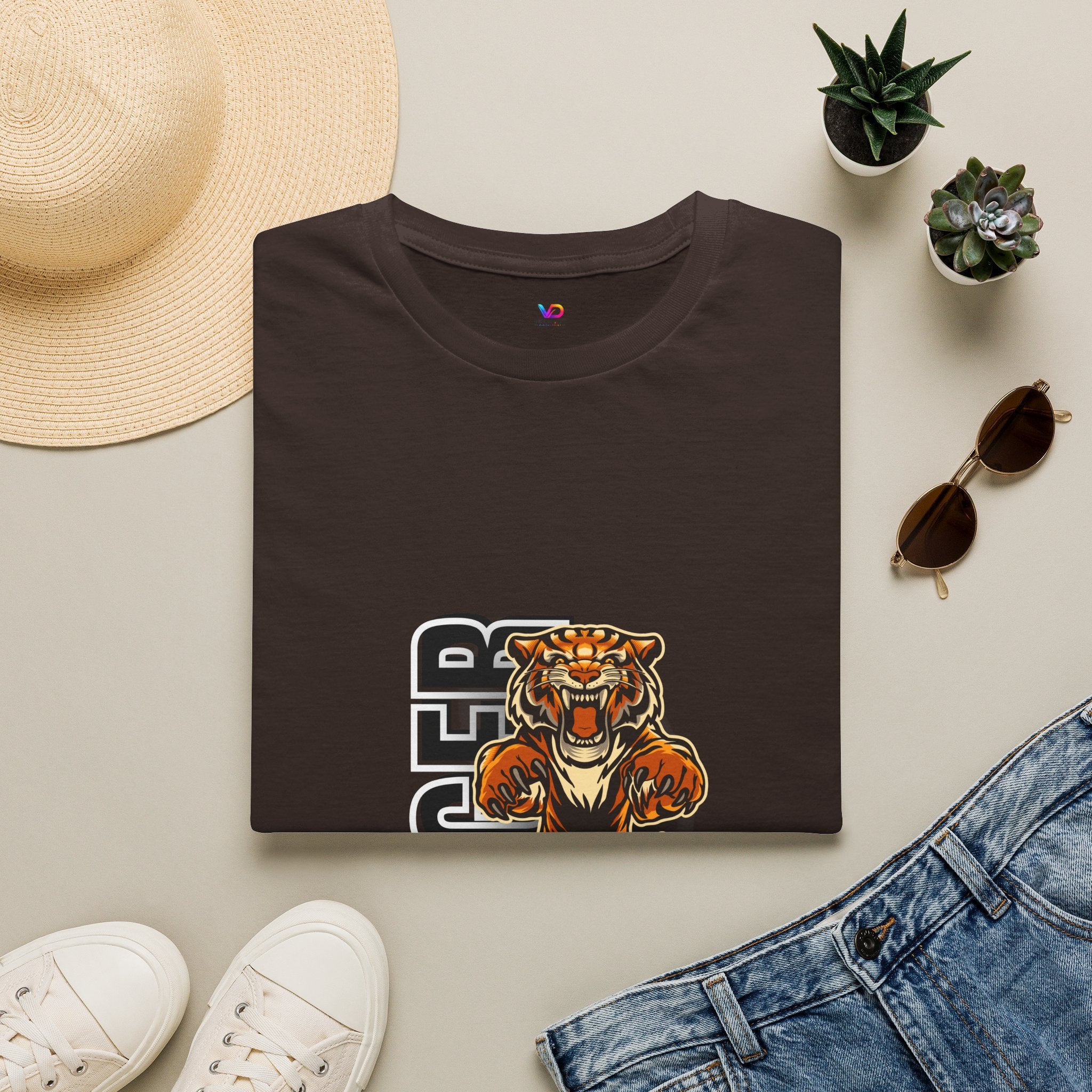 Tiger Graphic T-Shirt – Fierce Roaring Tiger Vertical Text Design