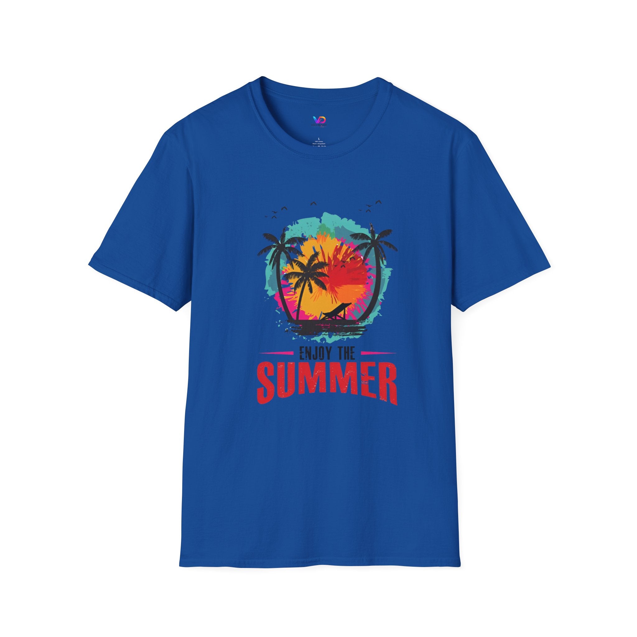 Summer Vibes T-Shirt — "Enjoy the Summer" Tropical Palm Sunset Tee