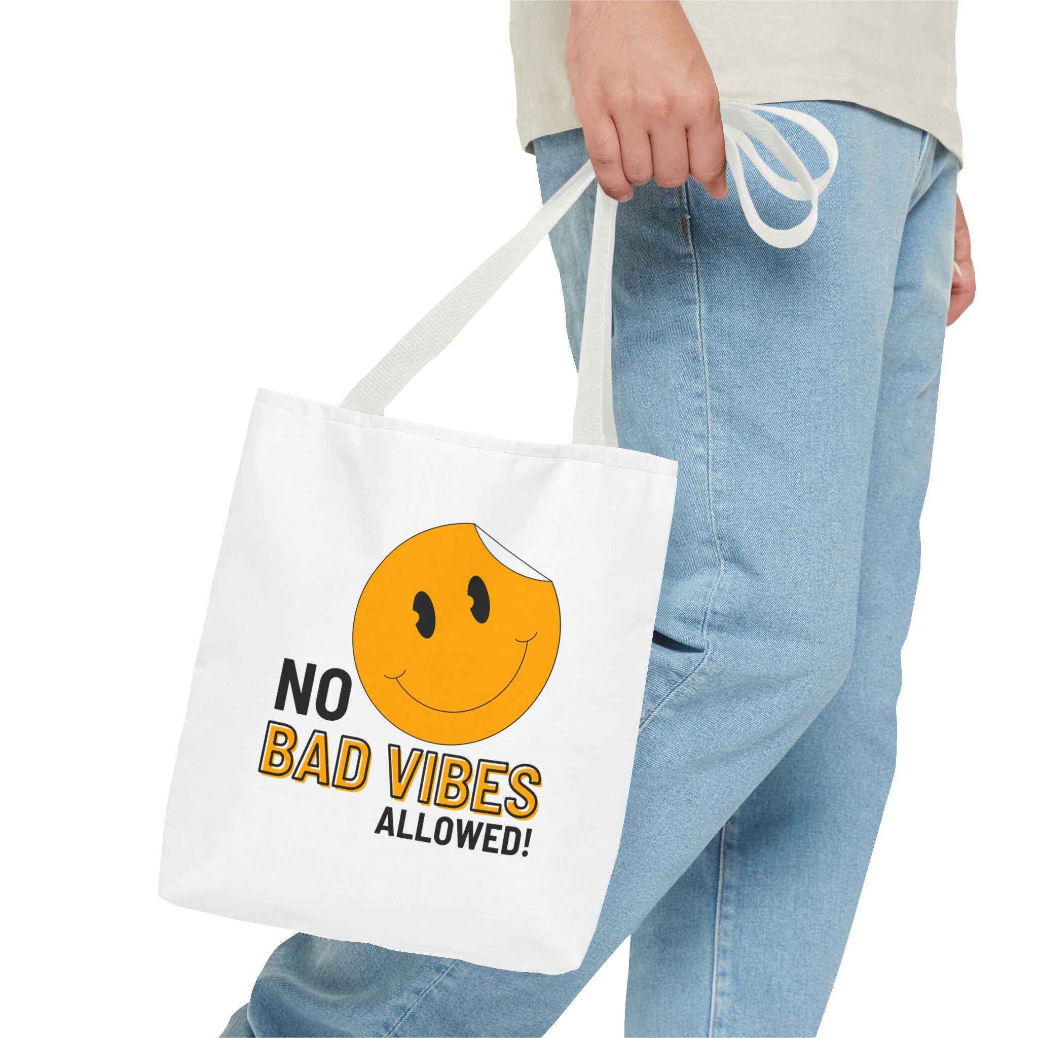 No Bad Vibes Tote Bag — Positive Smiley Reusable Beach & Grocery Bag