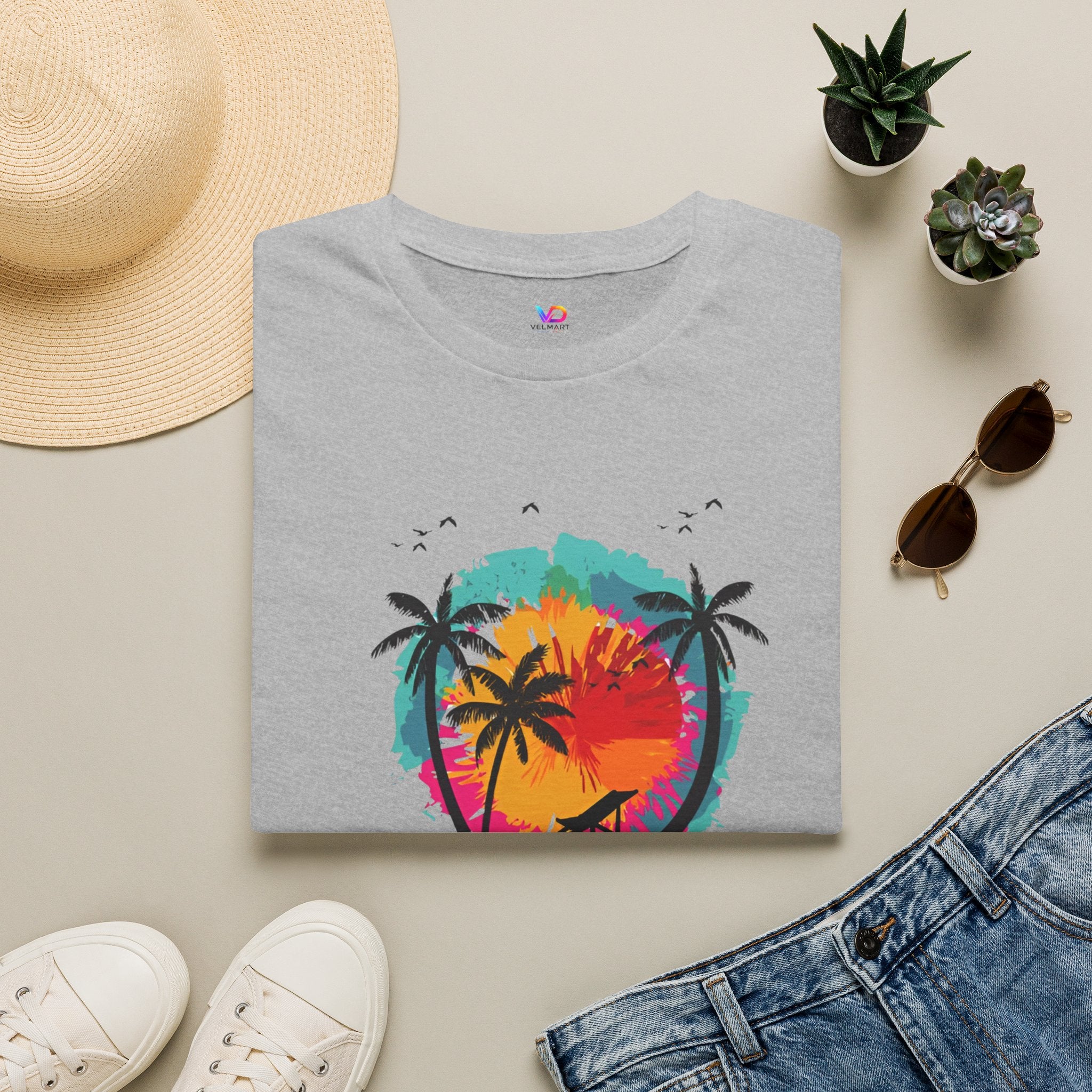 Summer Vibes T-Shirt — "Enjoy the Summer" Tropical Palm Sunset Tee