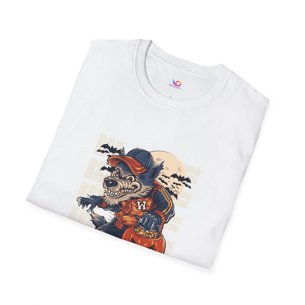 Halloween Skateboarder Skeleton T-Shirt — Spooky Pumpkin & Bats Graphic Tee