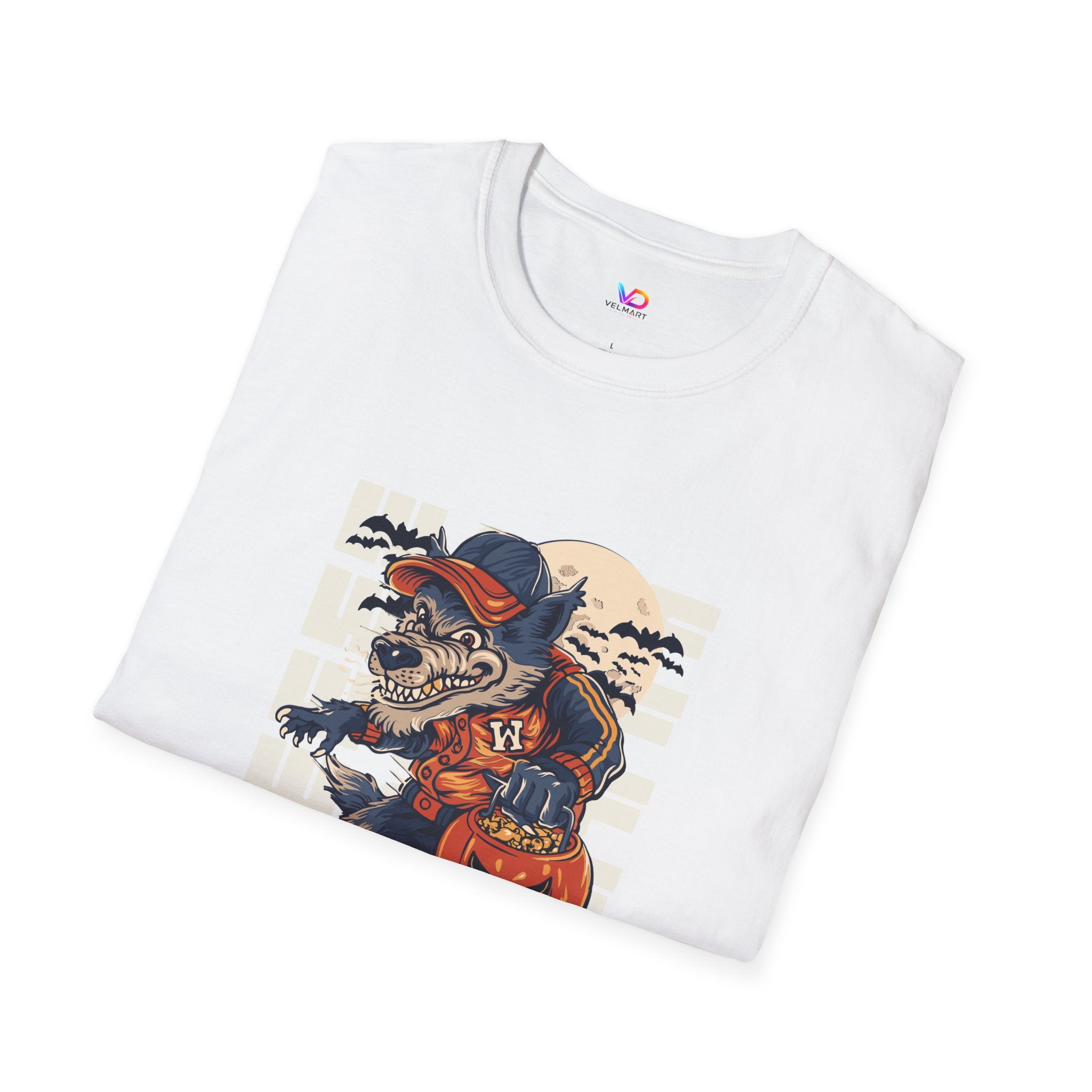 Halloween Skateboarder Skeleton T-Shirt — Spooky Pumpkin & Bats Graphic Tee