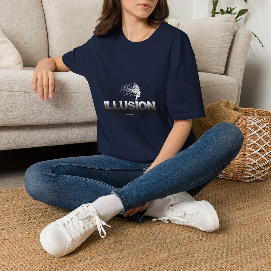 Illusion Tree Graphic T-Shirt — Surreal 'ILLUSION' Typography Tee