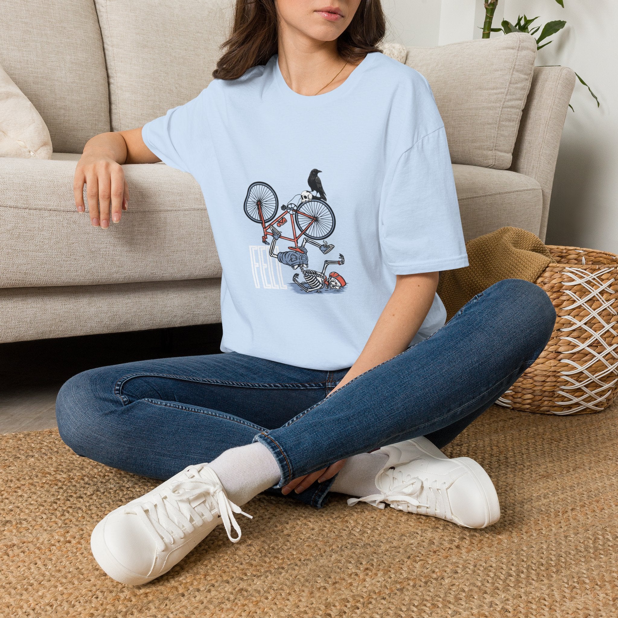 T-Shirt — Vintage Bike Crash Illustration with Crow (whimsical urban cycling tee)