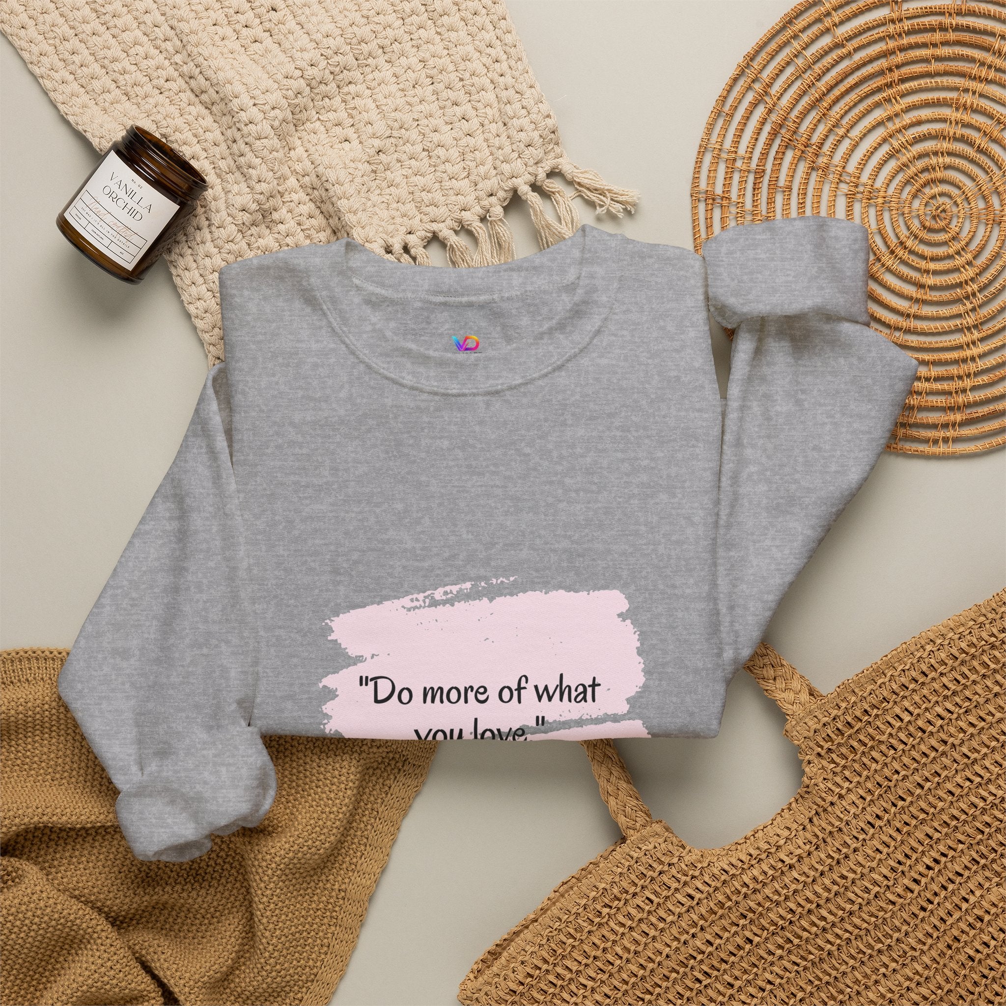 Do More Of What You Love Crewneck Sweatshirt – Motivational Pink Brushstroke Crew