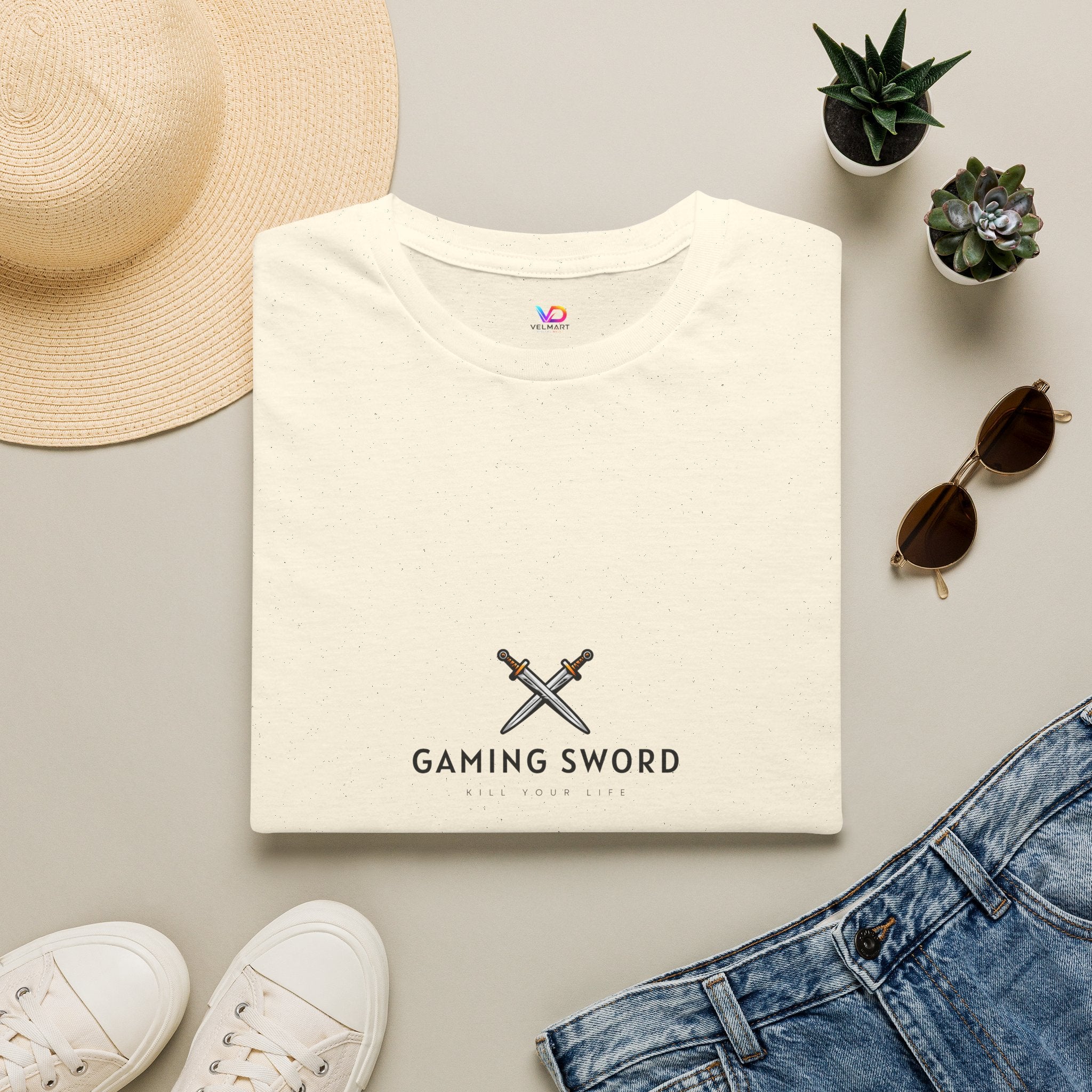 Gaming Sword T‑Shirt — Minimal Crossed Swords Logo Tee