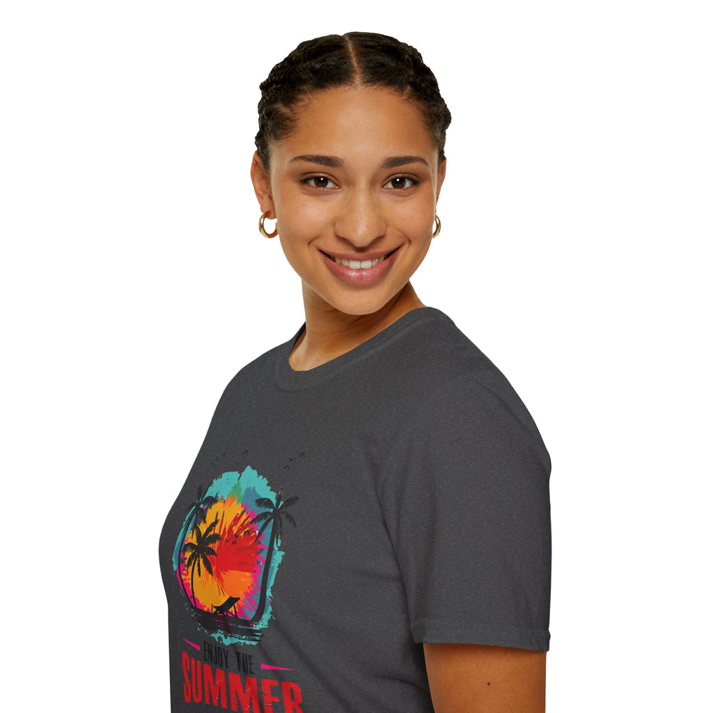 Summer Vibes T-Shirt — "Enjoy the Summer" Tropical Palm Sunset Tee