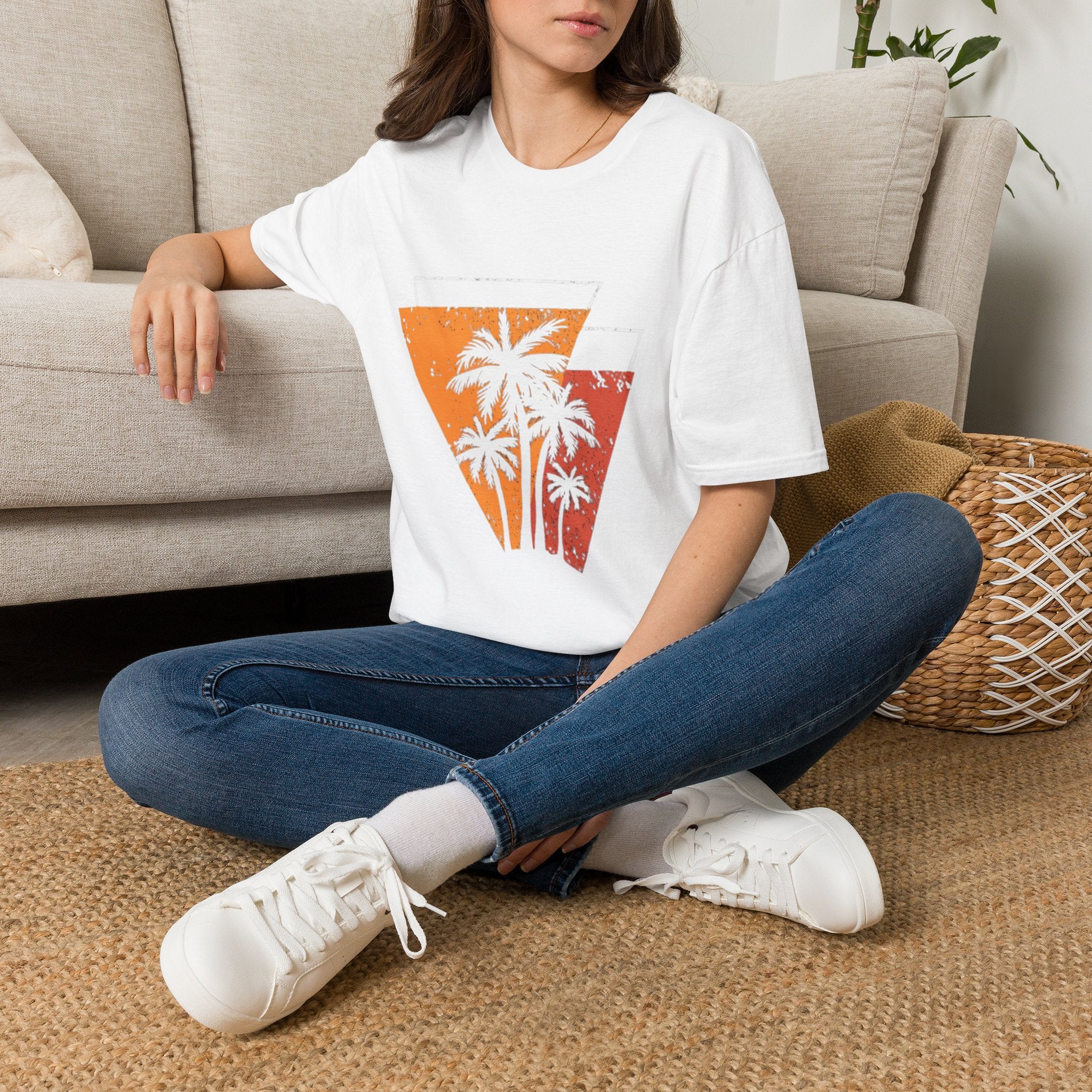Vintage Palm Triangle T‑Shirt — Retro Sunset Beach Tee