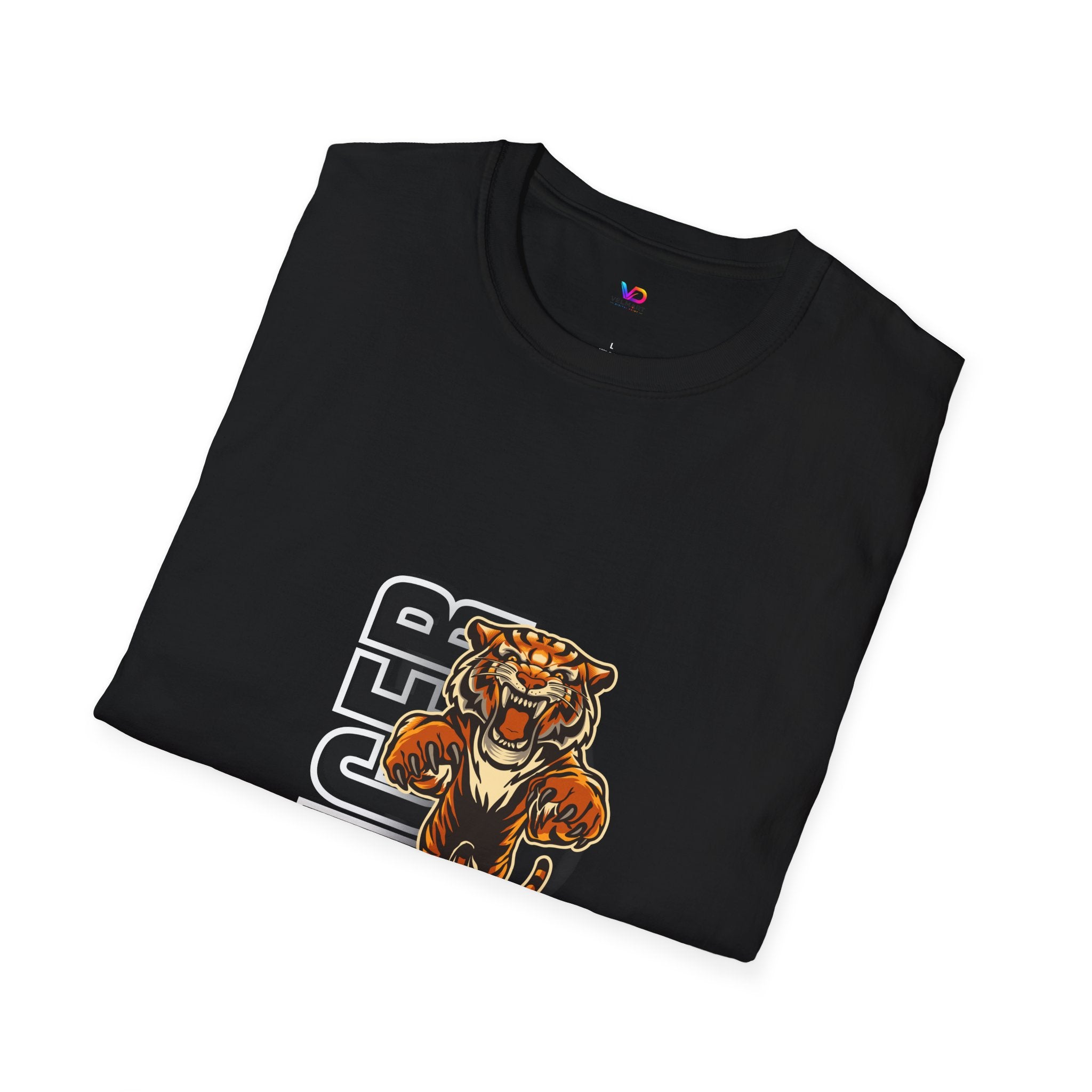 Tiger Graphic T-Shirt – Fierce Roaring Tiger Vertical Text Design