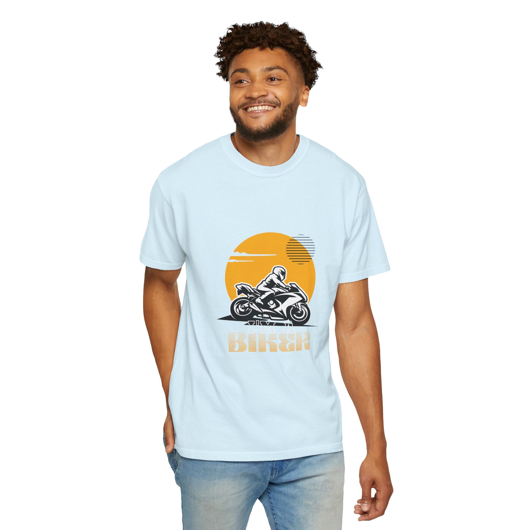 Motorcycle Rider T-Shirt — Retro Sunset Biker Graphic