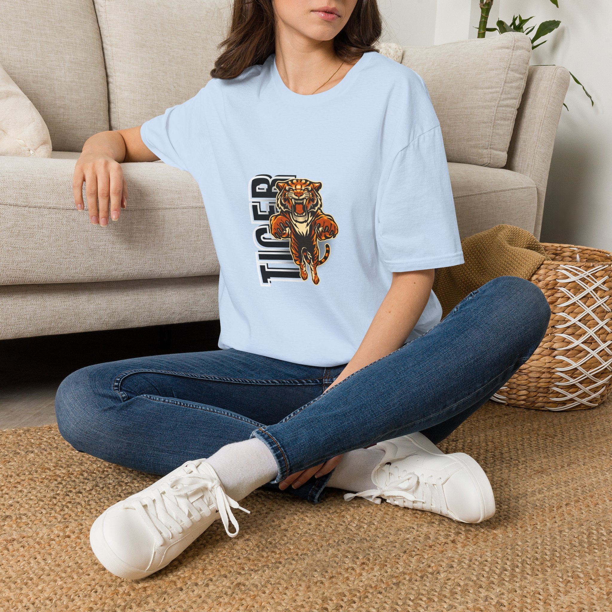 Tiger Graphic T-Shirt – Fierce Roaring Tiger Vertical Text Design