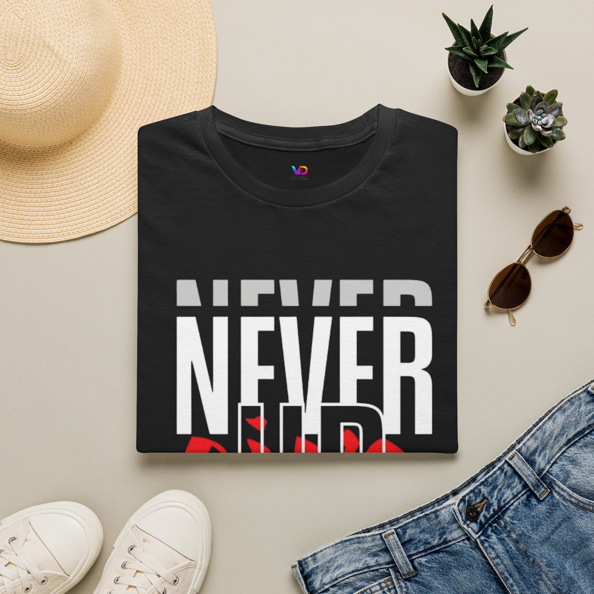Never Give Up T-Shirt — Motivational Graphic Tee (Stay Focused)