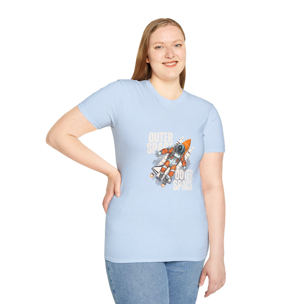 Outer Space Rocket Astronaut Tee — Retro Orange Space Shuttle T-Shirt