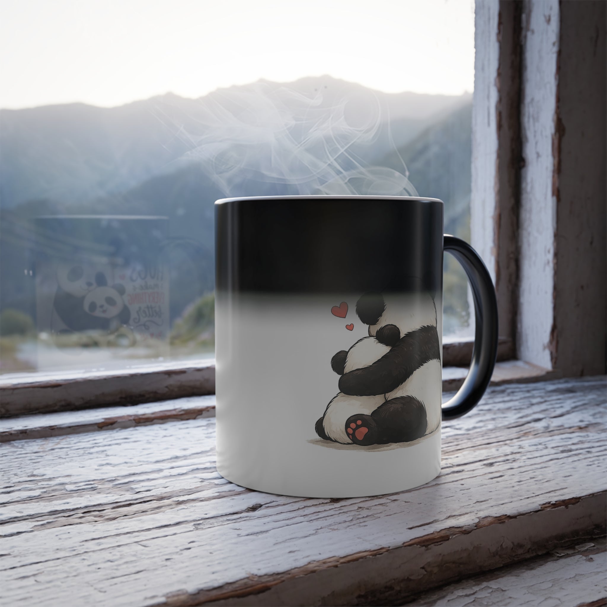 Color-Changing Panda Mug — "Hugs Make Everything Better" 11oz