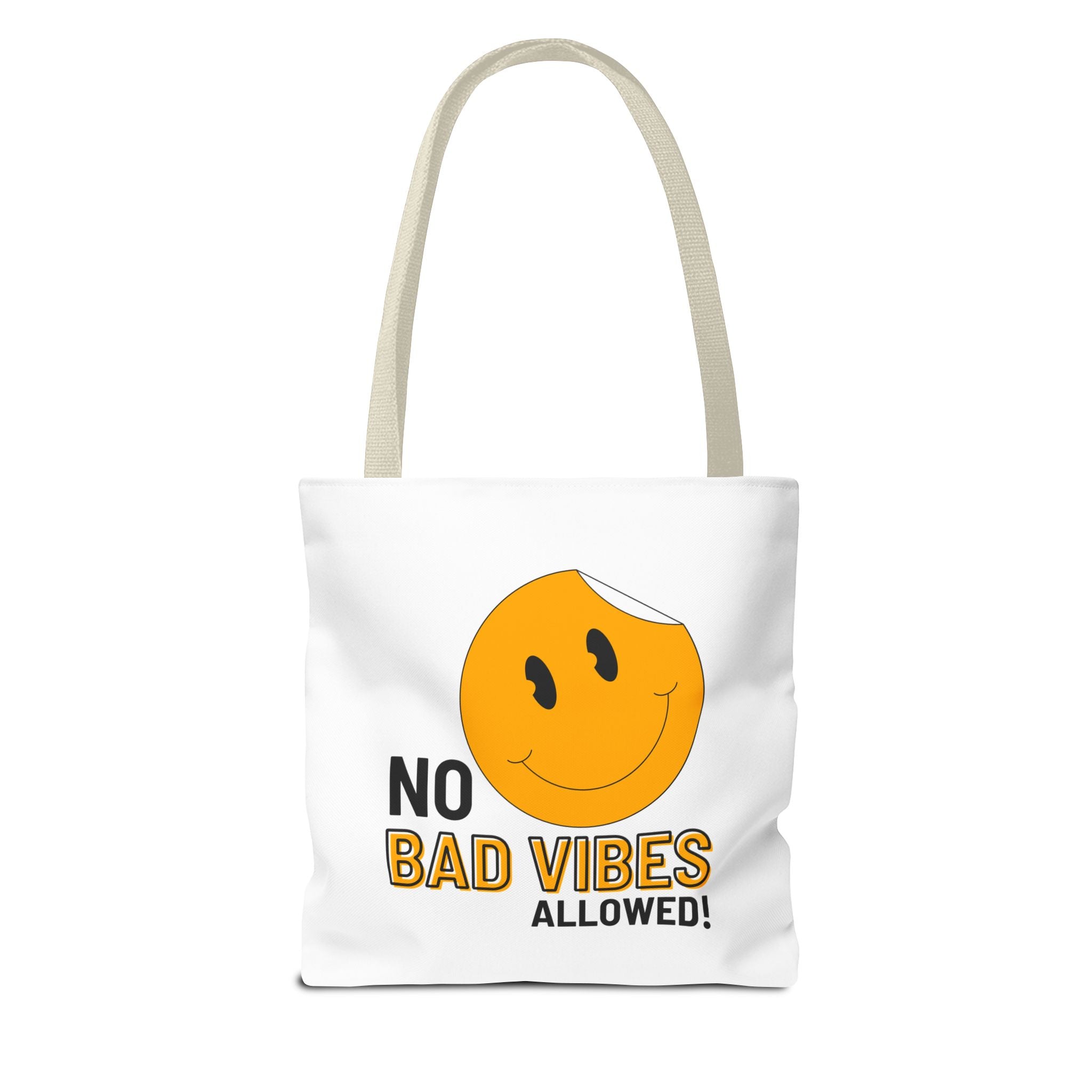No Bad Vibes Tote Bag — Positive Smiley Reusable Beach & Grocery Bag