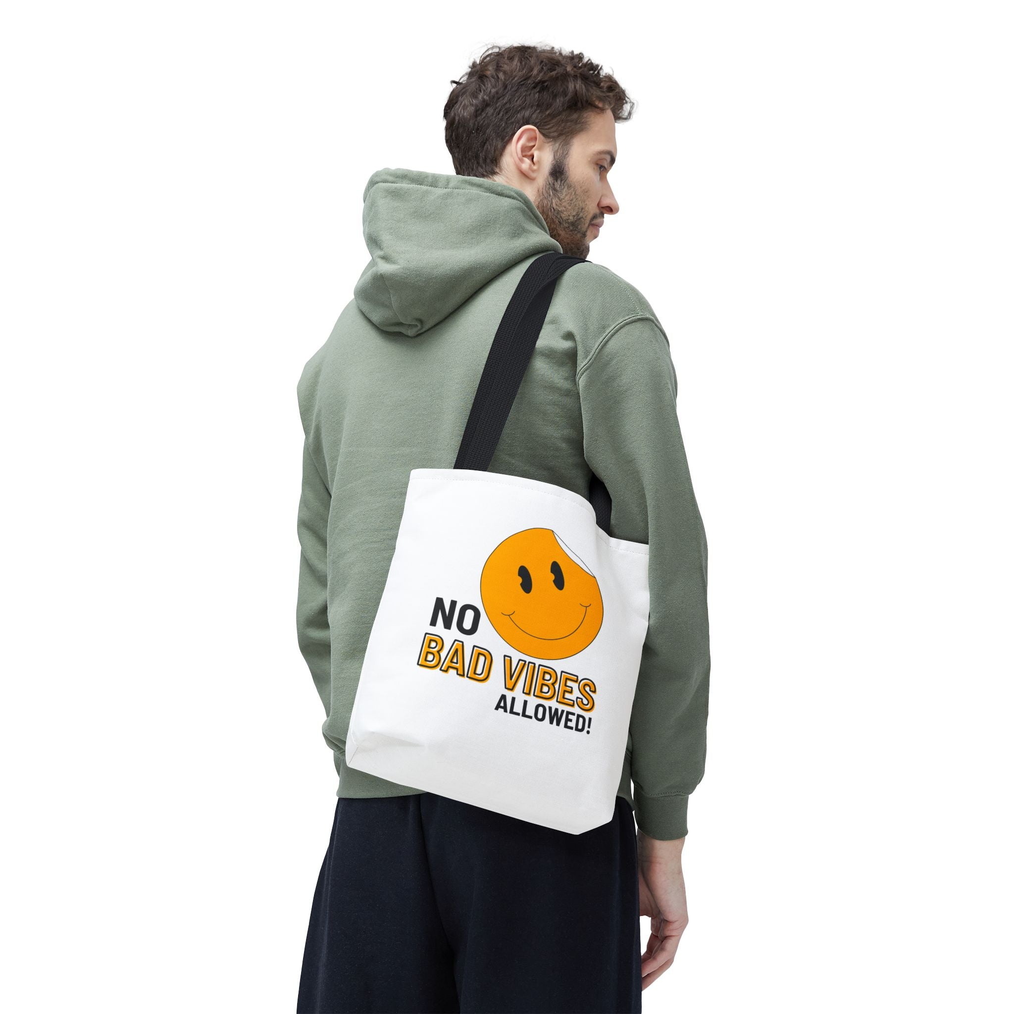 No Bad Vibes Tote Bag — Positive Smiley Reusable Beach & Grocery Bag