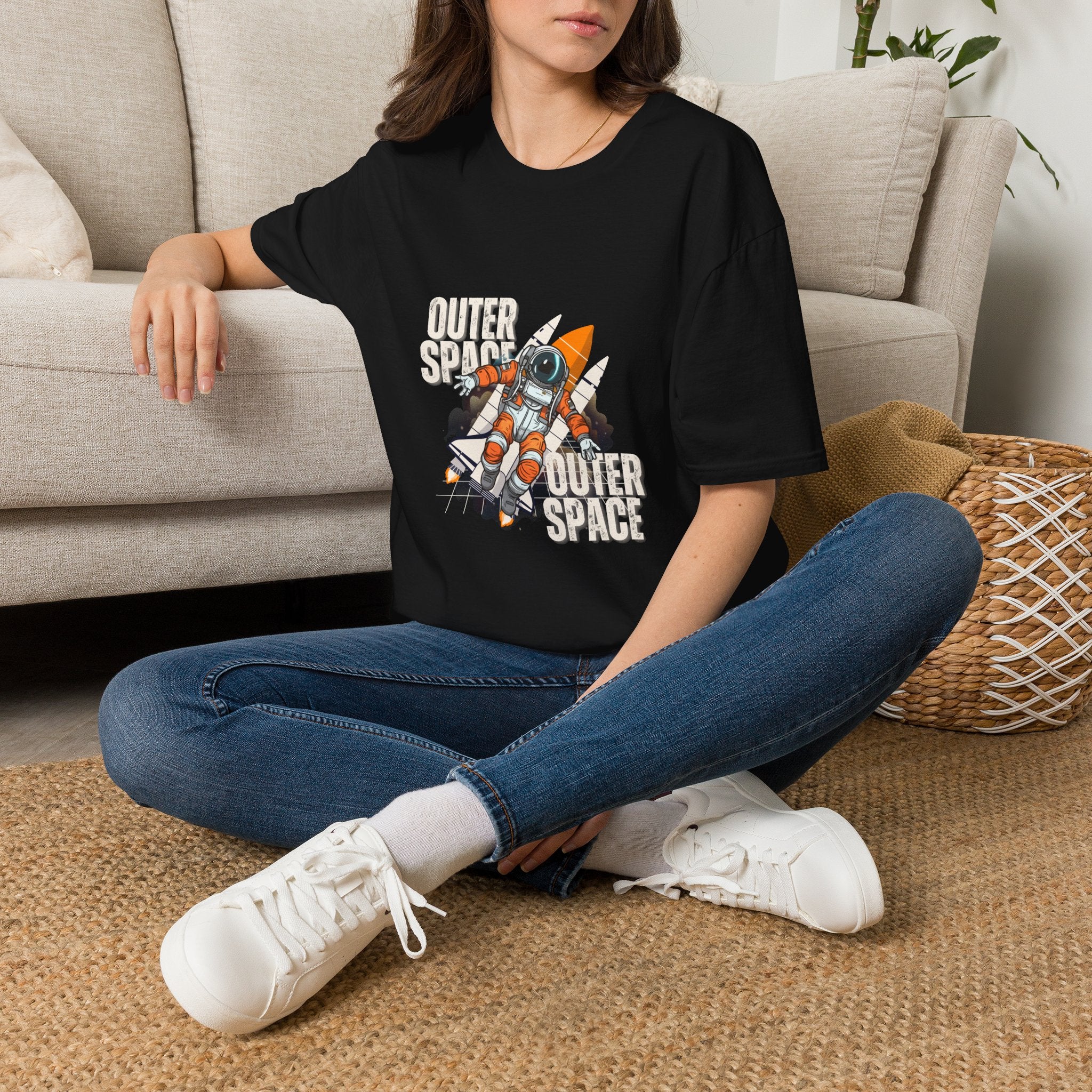 Outer Space Rocket Astronaut Tee — Retro Orange Space Shuttle T-Shirt