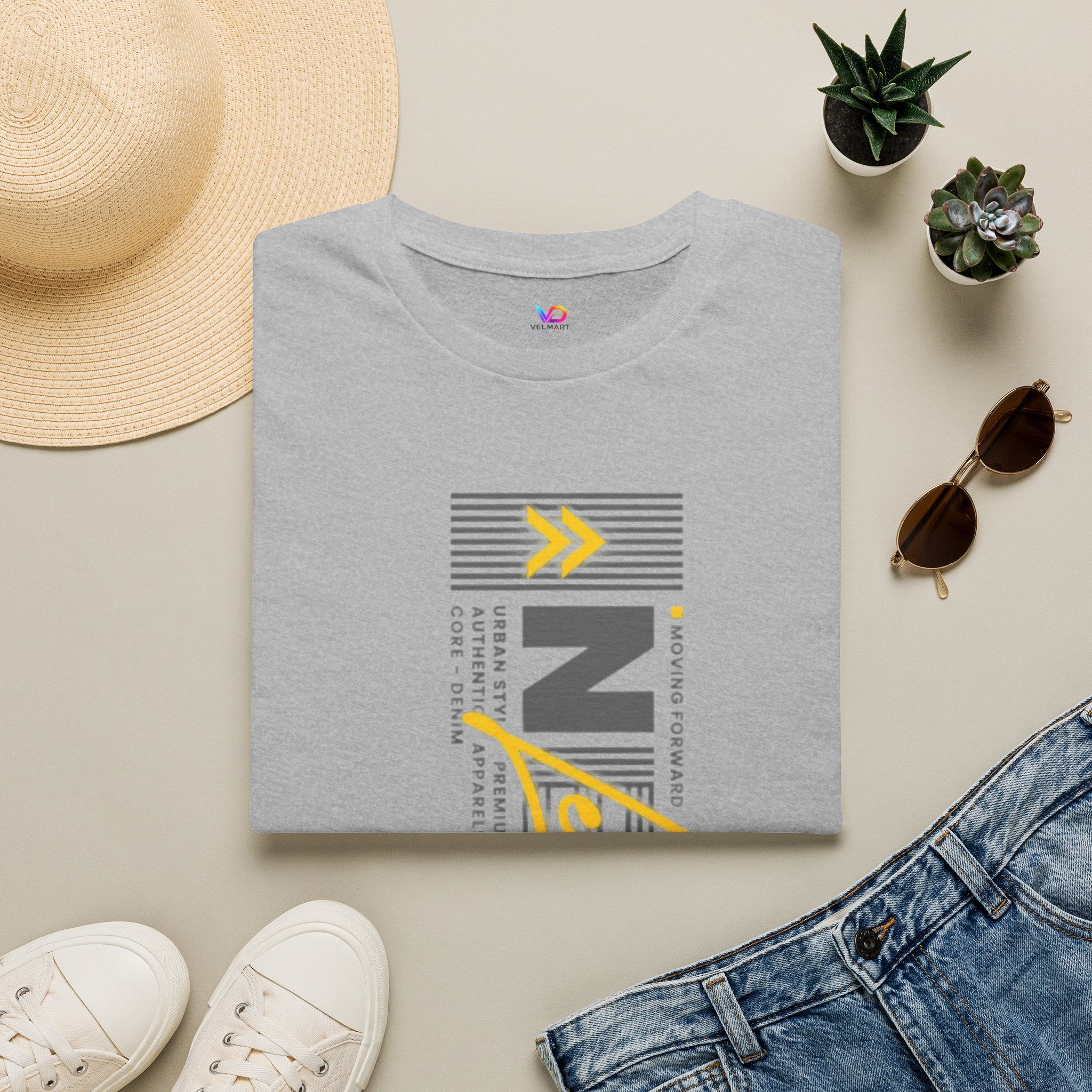 Vertical 'NEXT' Graphic T‑Shirt — Modern Yellow & Gray Streetwear Tee
