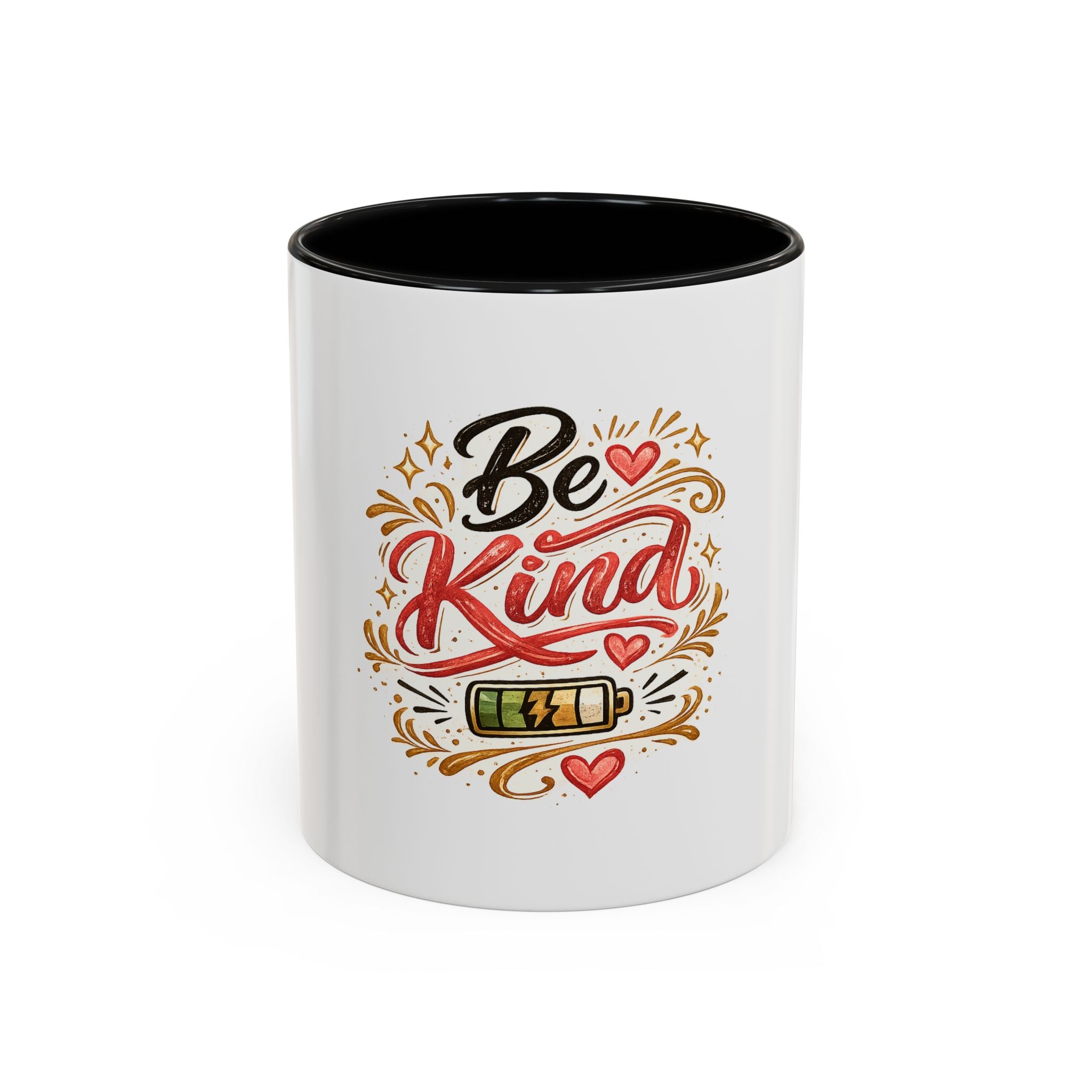 Be Kind Accent Coffee Mug — Inspirational White & Black Ceramic Mug (11/15oz)