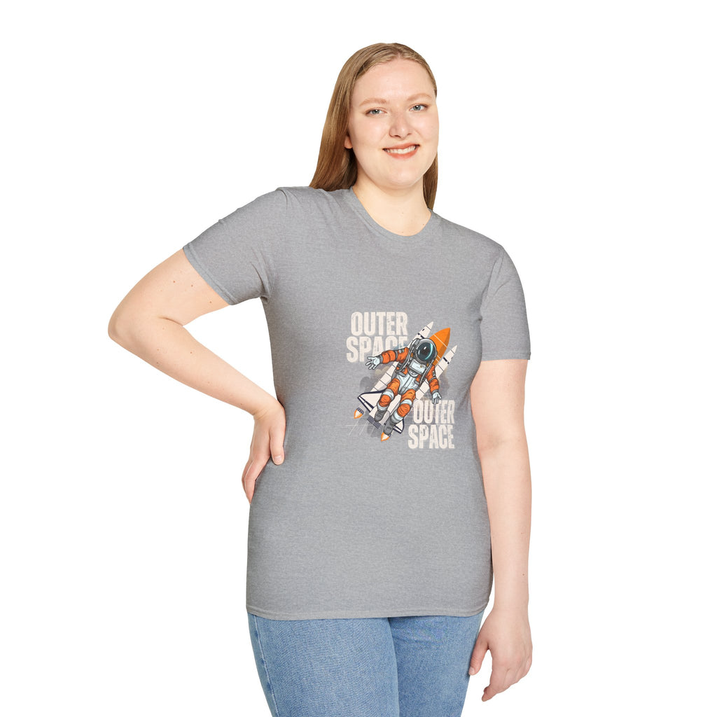 Outer Space Rocket Astronaut Tee — Retro Orange Space Shuttle T-Shirt