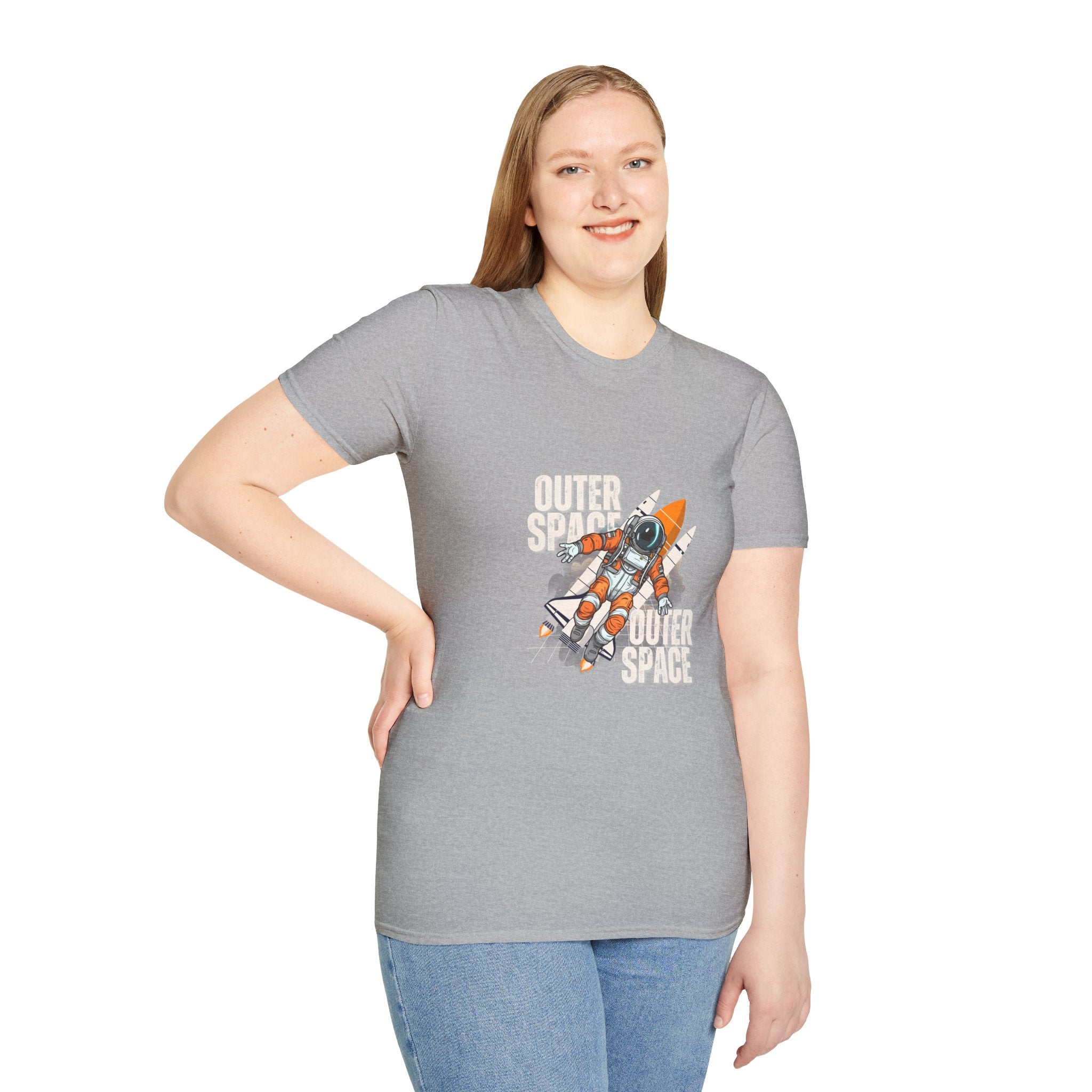 Outer Space Rocket Astronaut Tee — Retro Orange Space Shuttle T-Shirt
