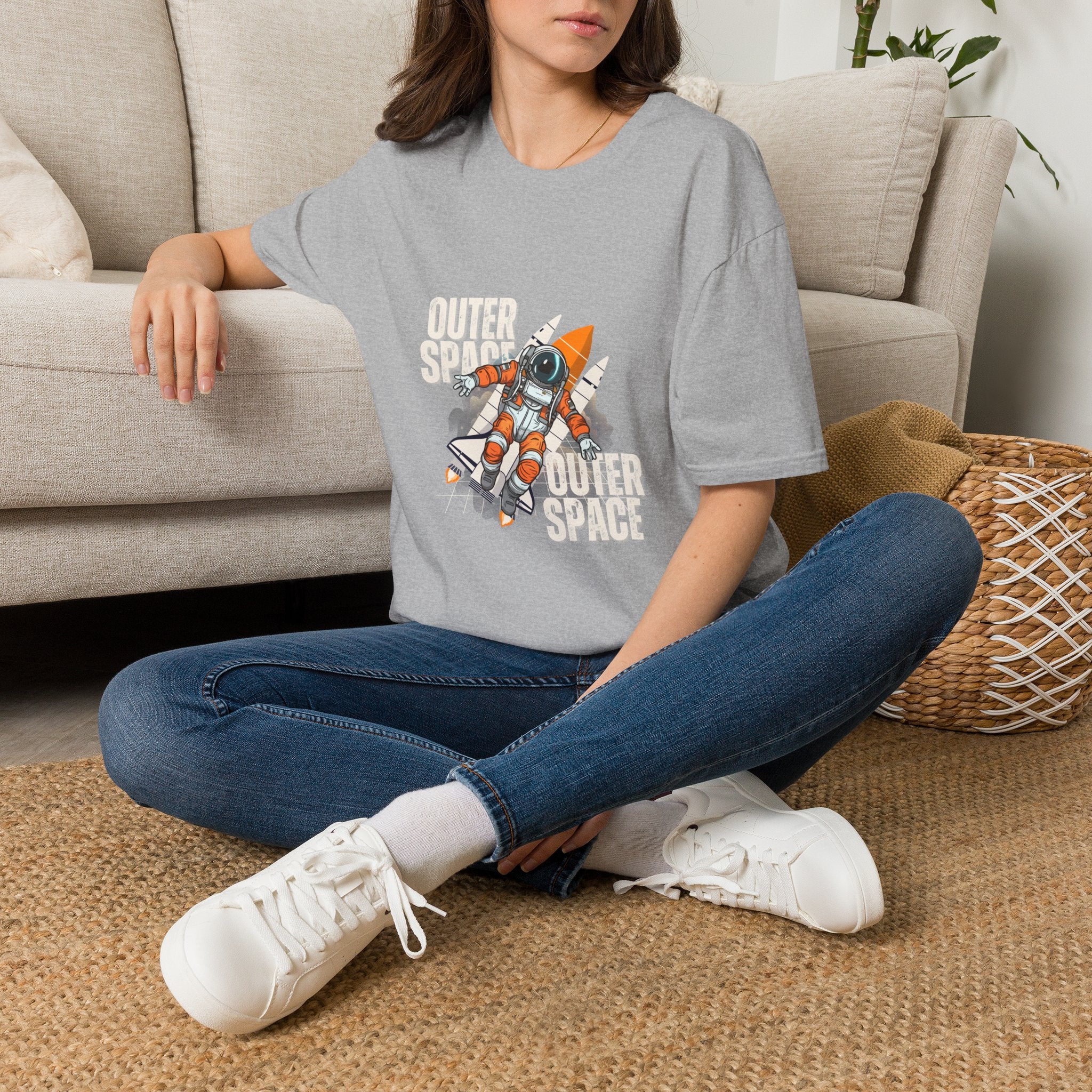 Outer Space Rocket Astronaut Tee — Retro Orange Space Shuttle T-Shirt