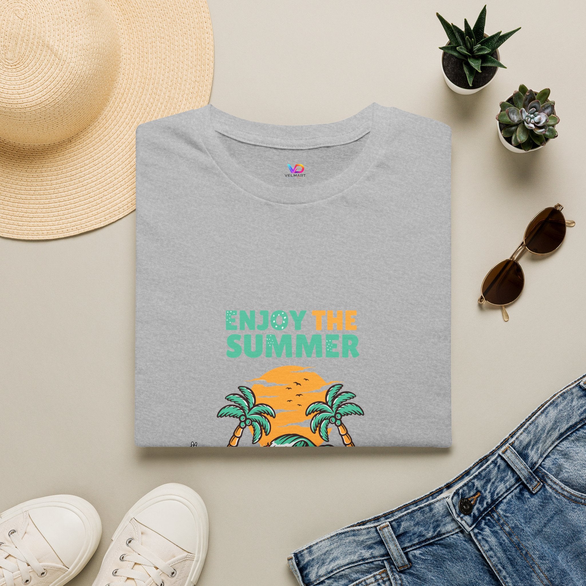 Summer Beach T-Shirt — "Enjoy The Summer" Palm Tree Surf Graphic