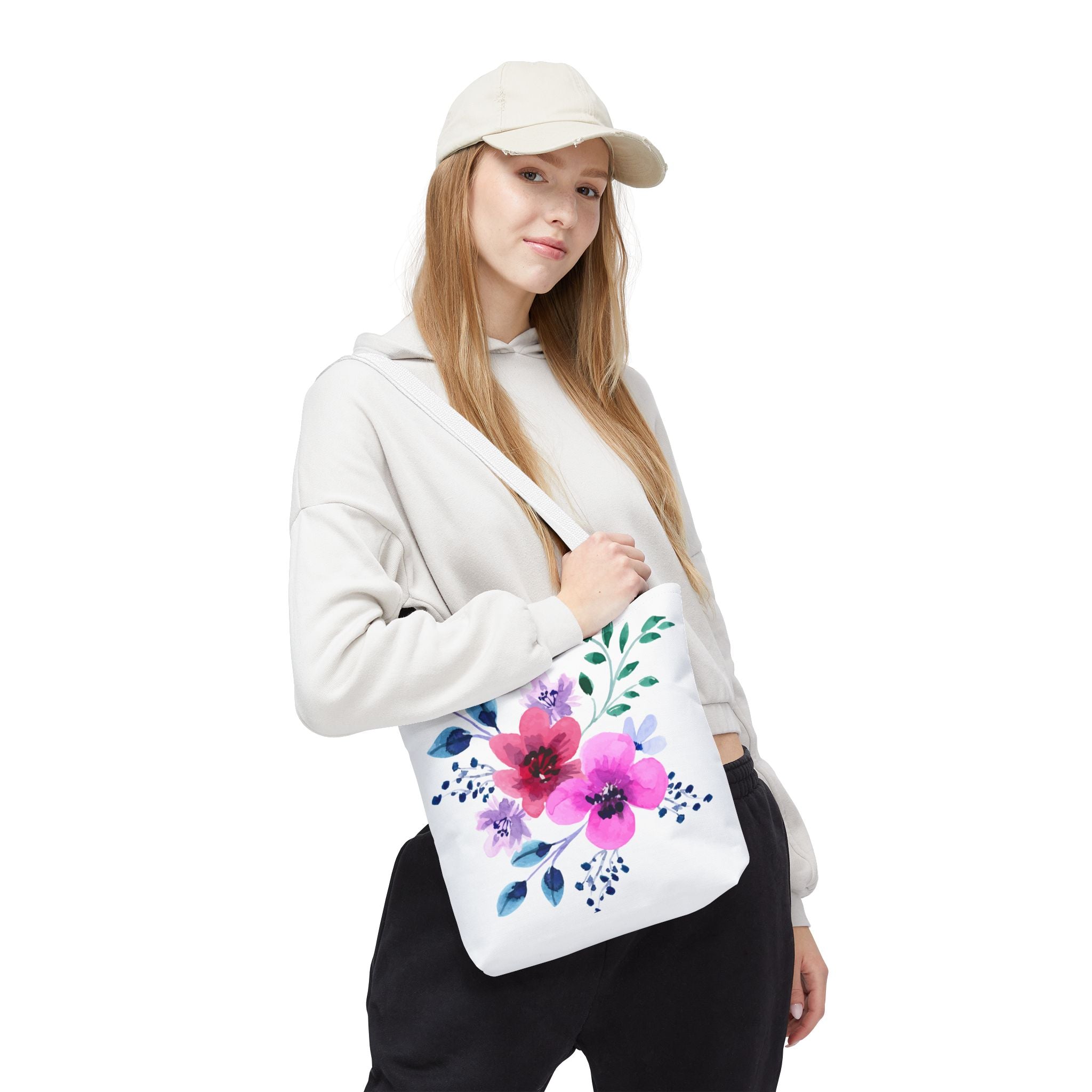 Floral Watercolor Tote Bag — Pink Blossoms All-Over Print