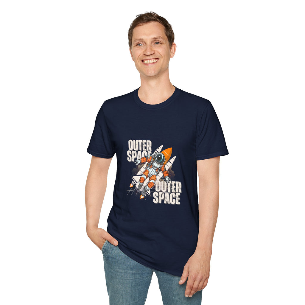 Outer Space Rocket Astronaut Tee — Retro Orange Space Shuttle T-Shirt