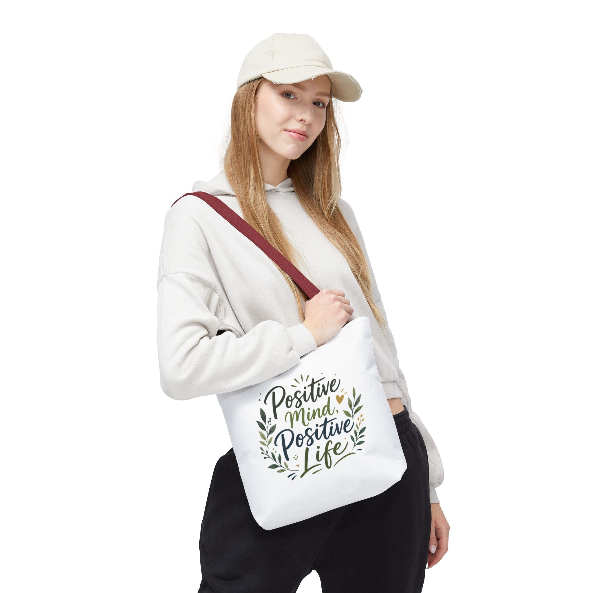 Positive Mind, Positive Life Tote Bag — Inspirational Floral Canvas Shopper