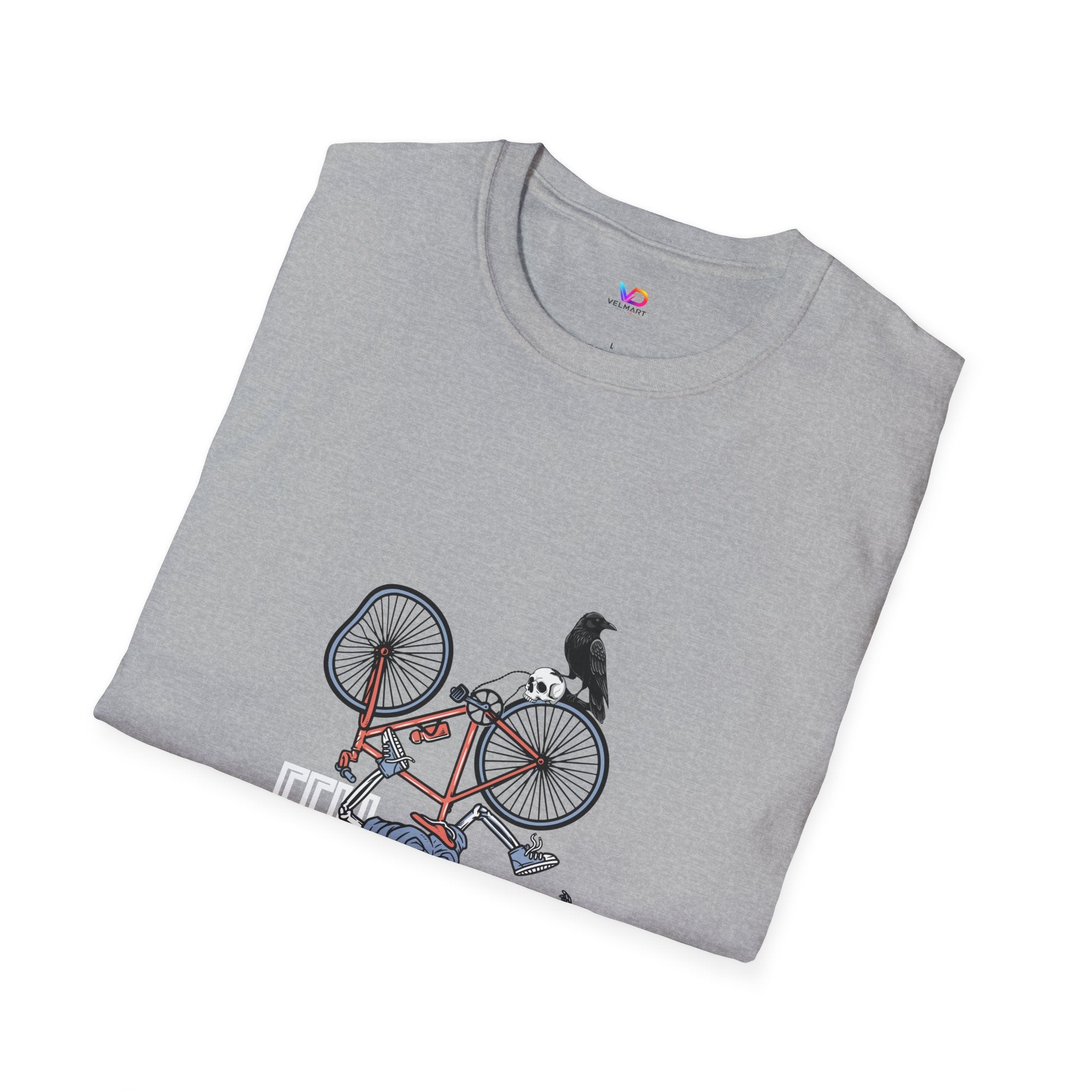 T-Shirt — Vintage Bike Crash Illustration with Crow (whimsical urban cycling tee)