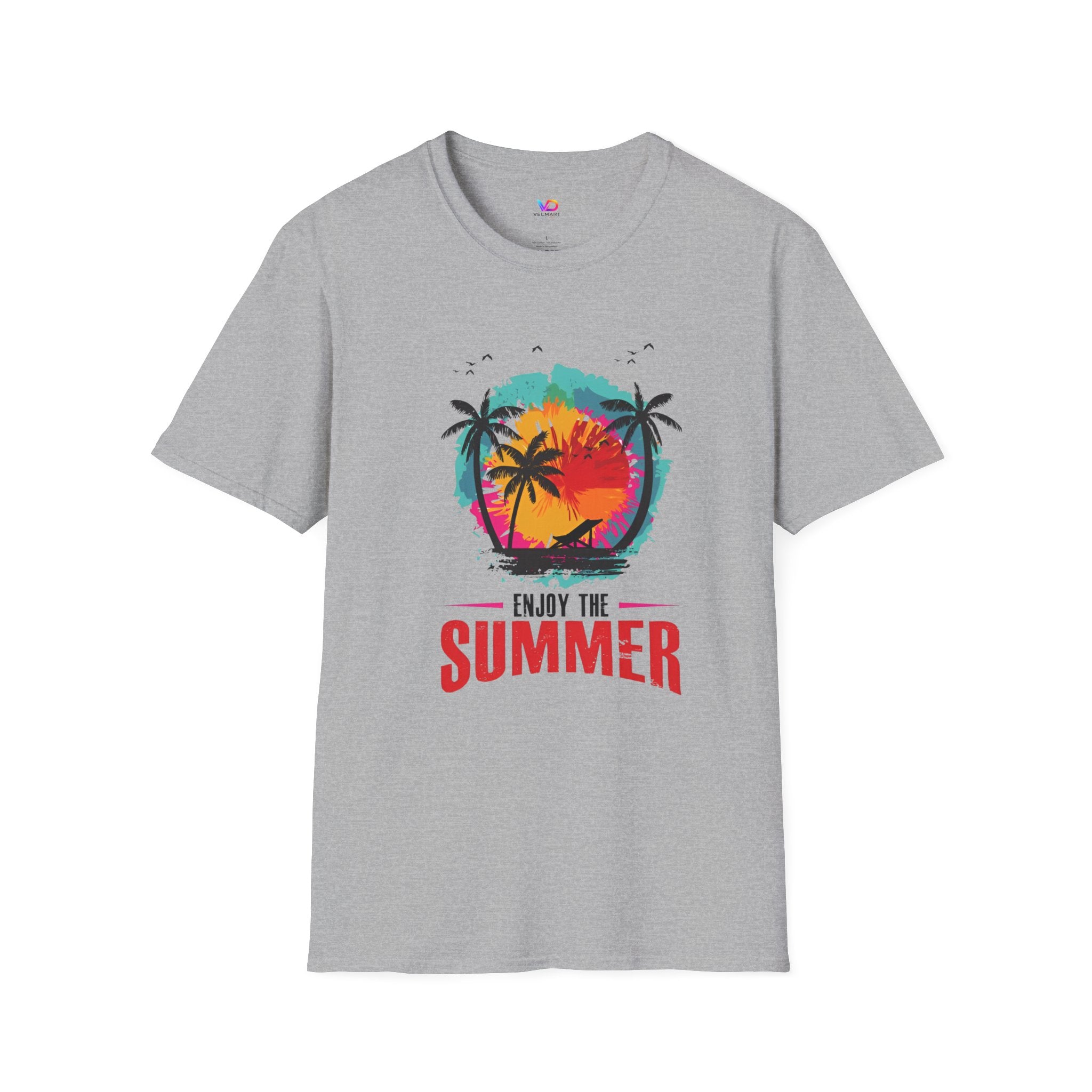 Summer Vibes T-Shirt — "Enjoy the Summer" Tropical Palm Sunset Tee