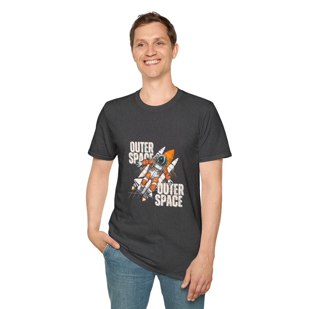 Outer Space Rocket Astronaut Tee — Retro Orange Space Shuttle T-Shirt