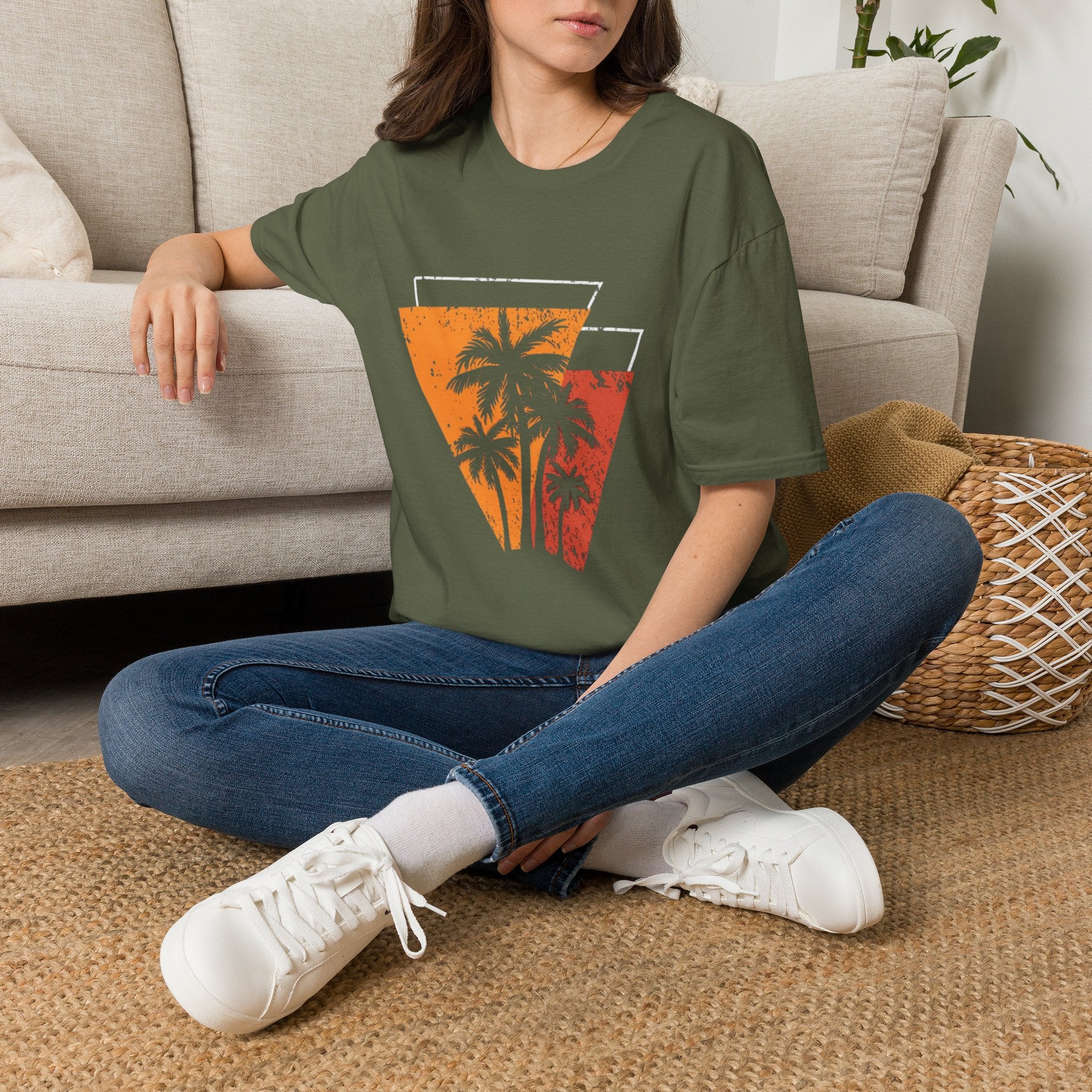 Vintage Palm Triangle T‑Shirt — Retro Sunset Beach Tee