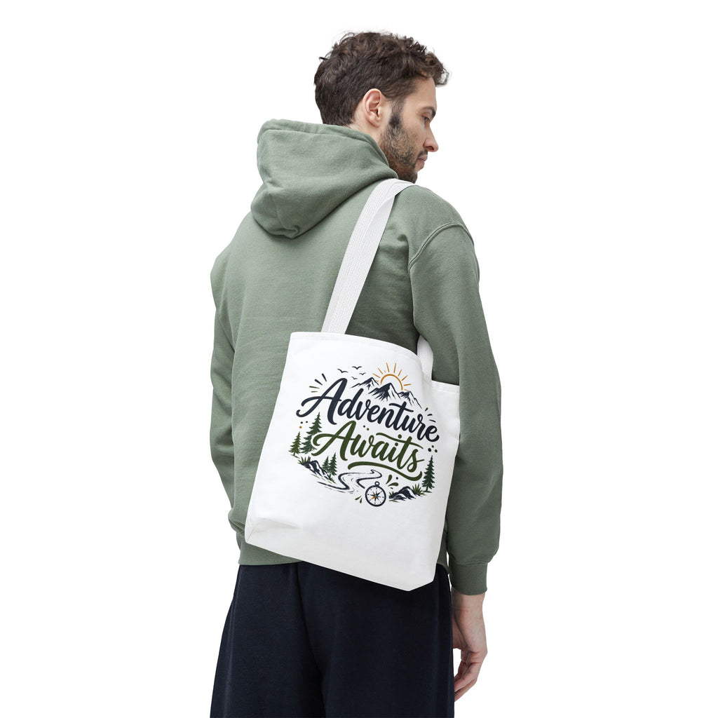 Adventure Awaits Tote Bag — Mountain Hiking Travel Canvas Tote