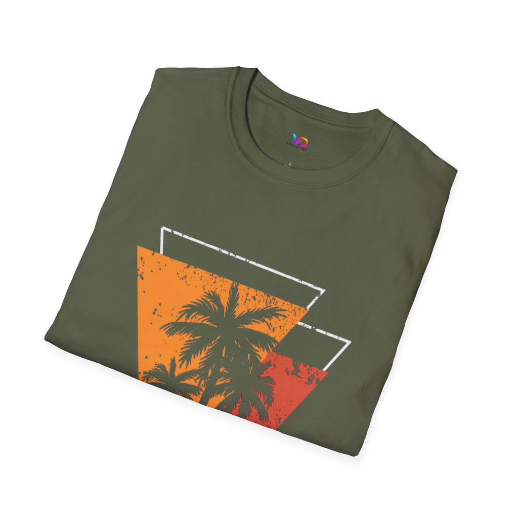 Vintage Palm Triangle T‑Shirt — Retro Sunset Beach Tee