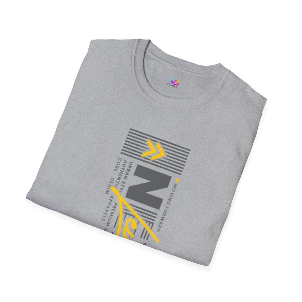 Vertical 'NEXT' Graphic T‑Shirt — Modern Yellow & Gray Streetwear Tee