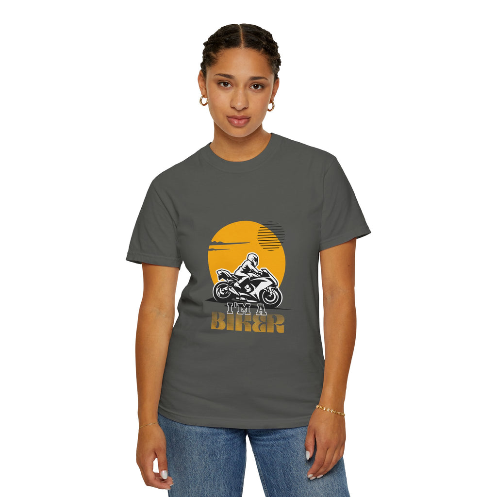 Motorcycle Rider T-Shirt — Retro Sunset Biker Graphic