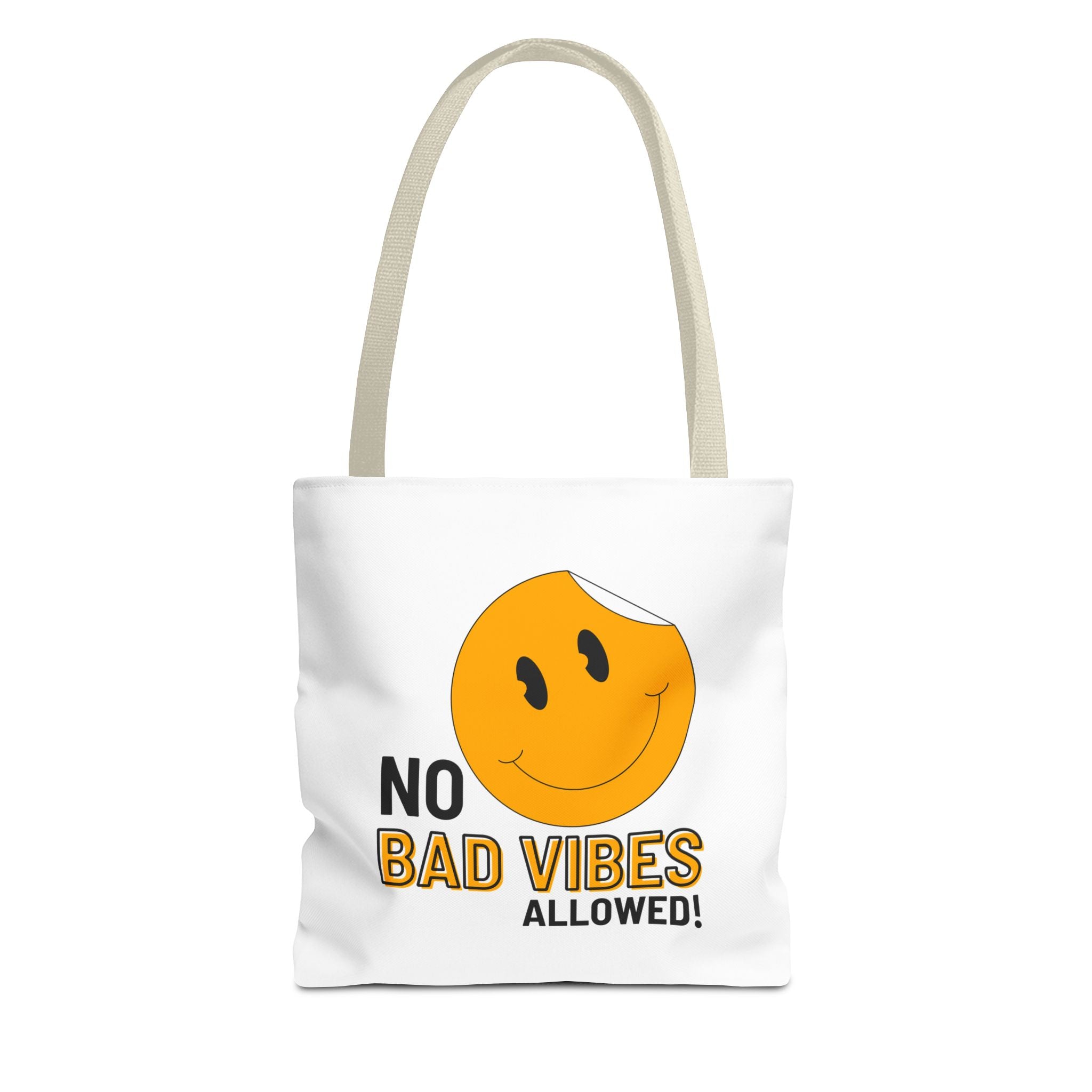 No Bad Vibes Tote Bag — Positive Smiley Reusable Beach & Grocery Bag