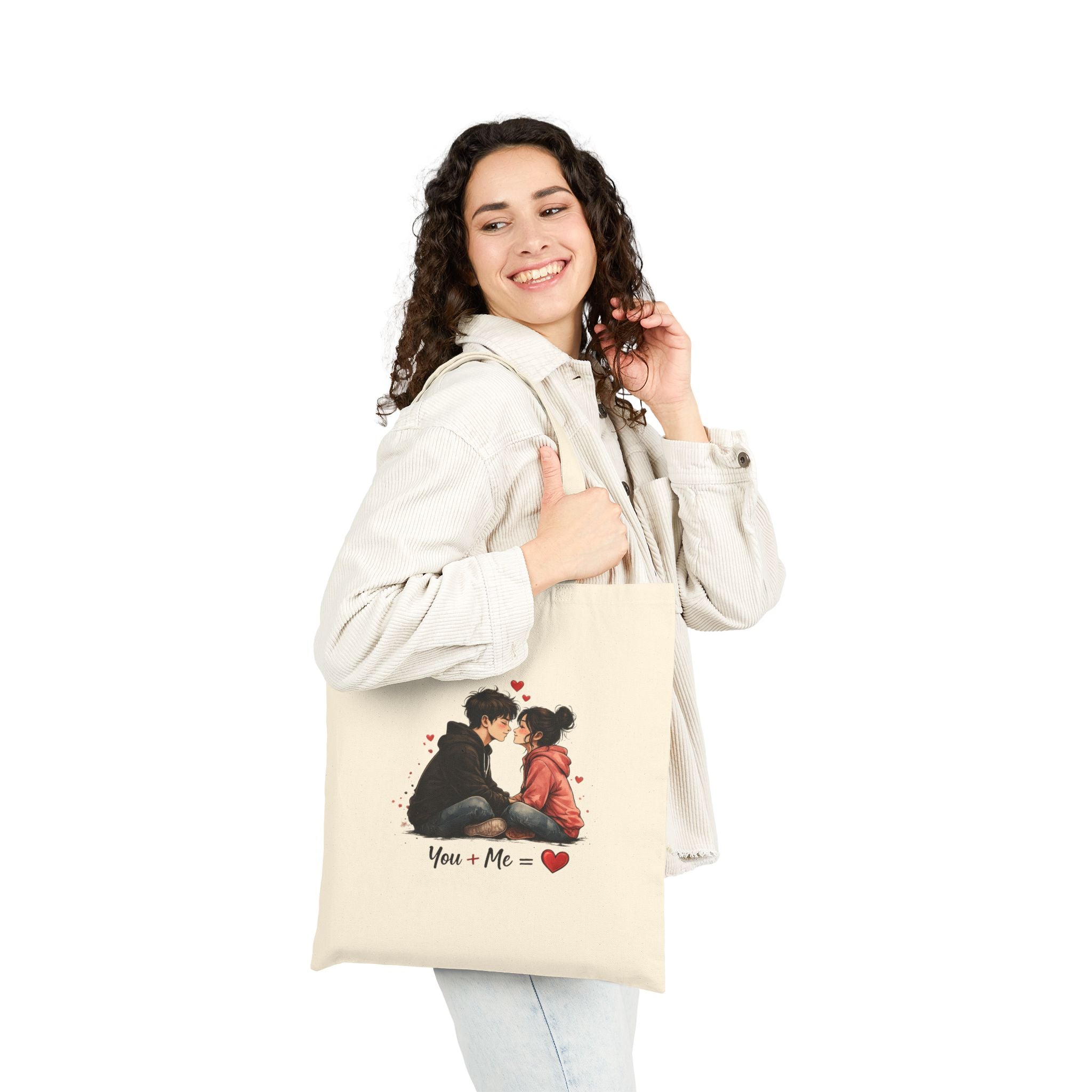 Canvas Tote — Romantic 'You + Me' / 'Hug Is My Favorite Place' Couple Illustration Tote Bag