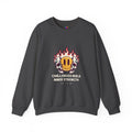 Crewneck Sweatshirt — “Challenges Build Inner Strength” Flame Smile Graphic