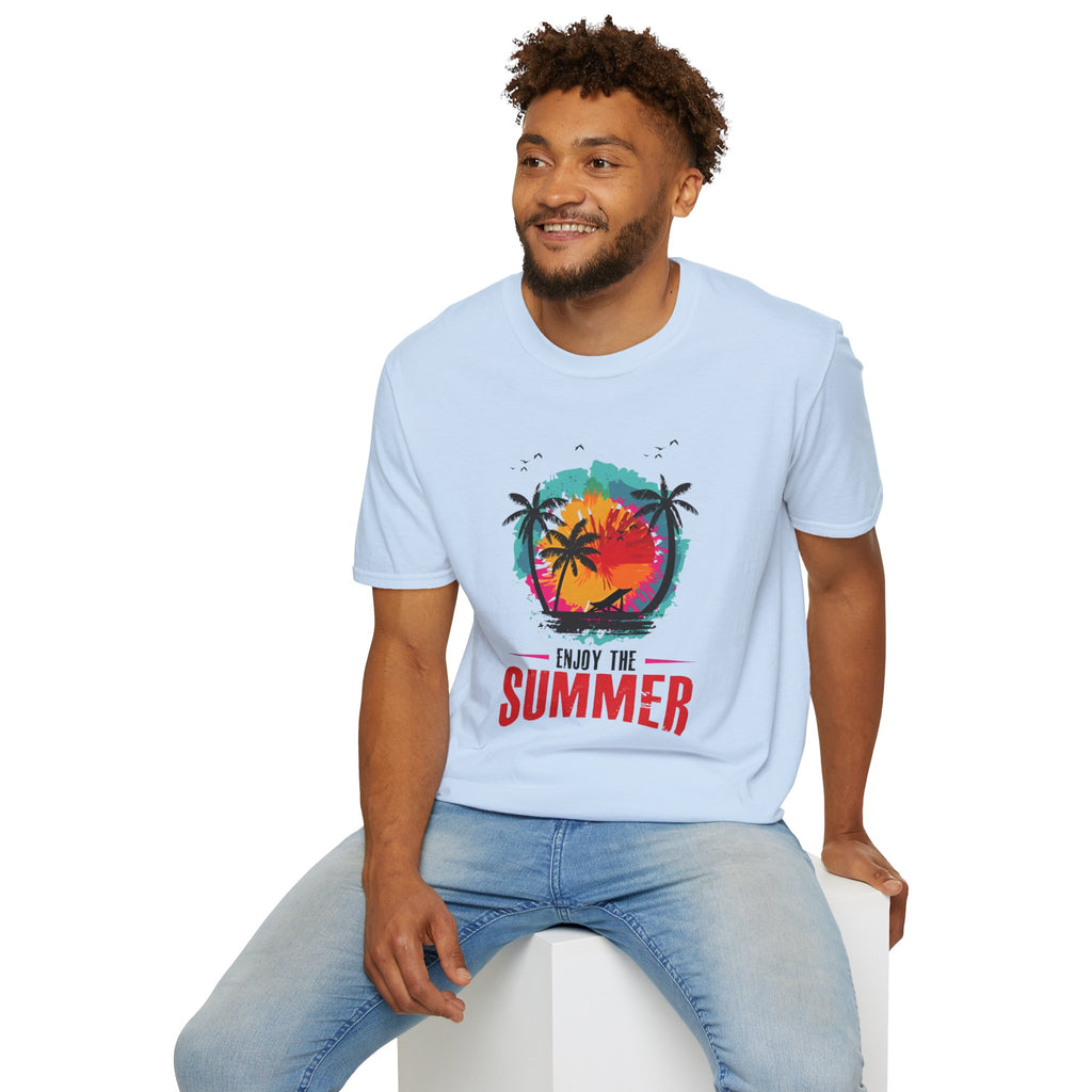 Summer Vibes T-Shirt — "Enjoy the Summer" Tropical Palm Sunset Tee