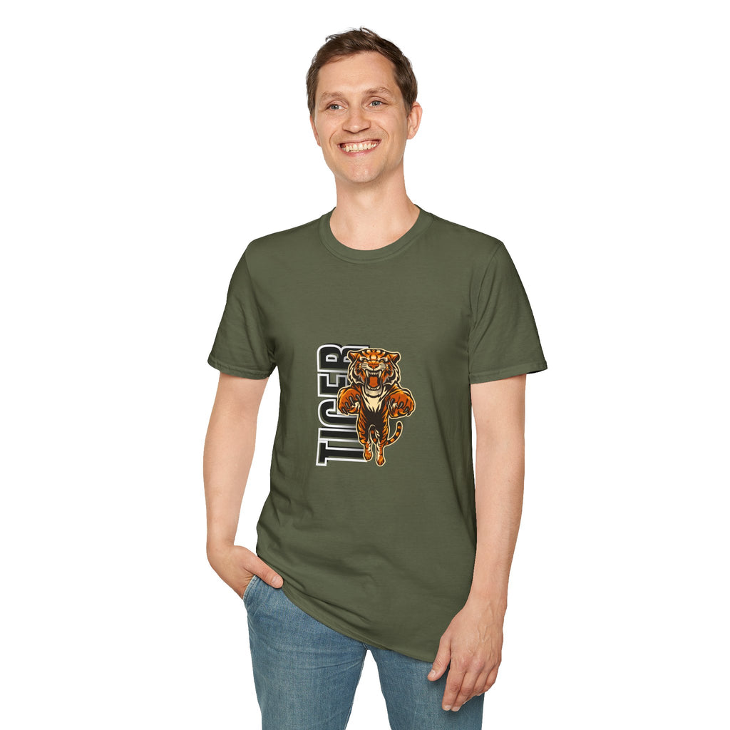 Tiger Graphic T-Shirt – Fierce Roaring Tiger Vertical Text Design
