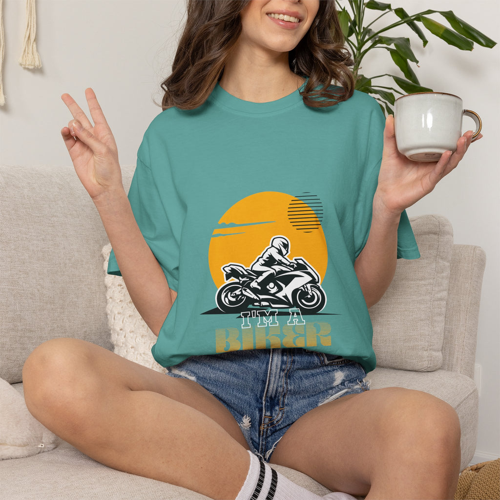 Motorcycle Rider T-Shirt — Retro Sunset Biker Graphic