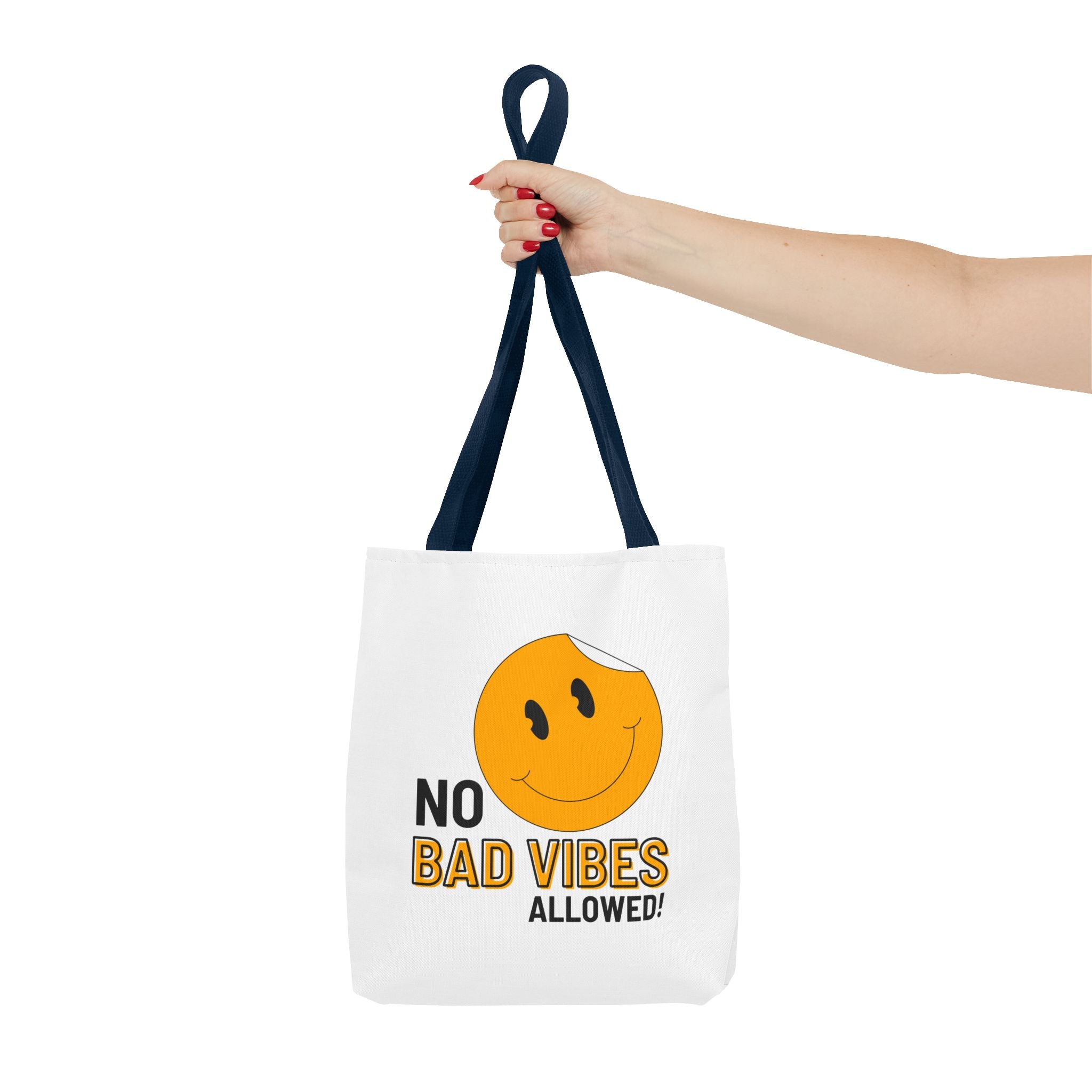 No Bad Vibes Tote Bag — Positive Smiley Reusable Beach & Grocery Bag