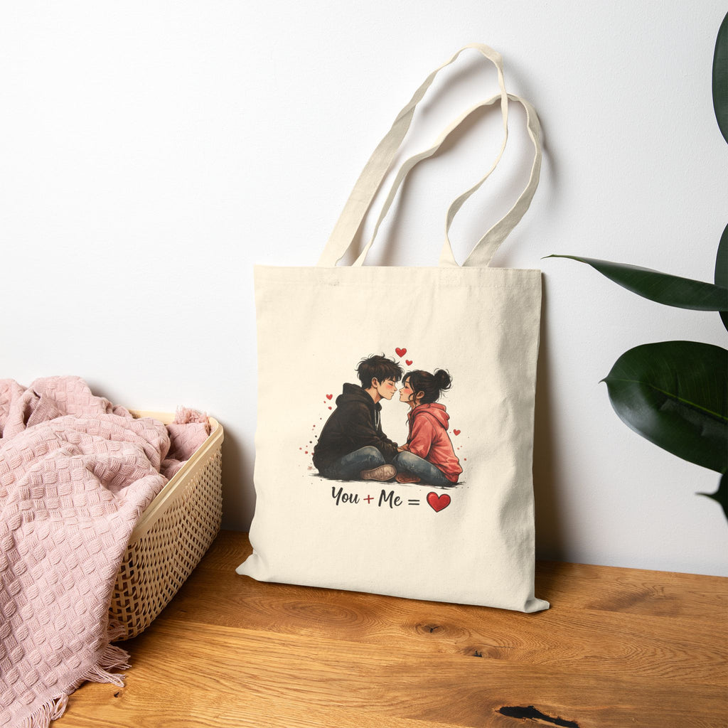 Canvas Tote — Romantic 'You + Me' / 'Hug Is My Favorite Place' Couple Illustration Tote Bag