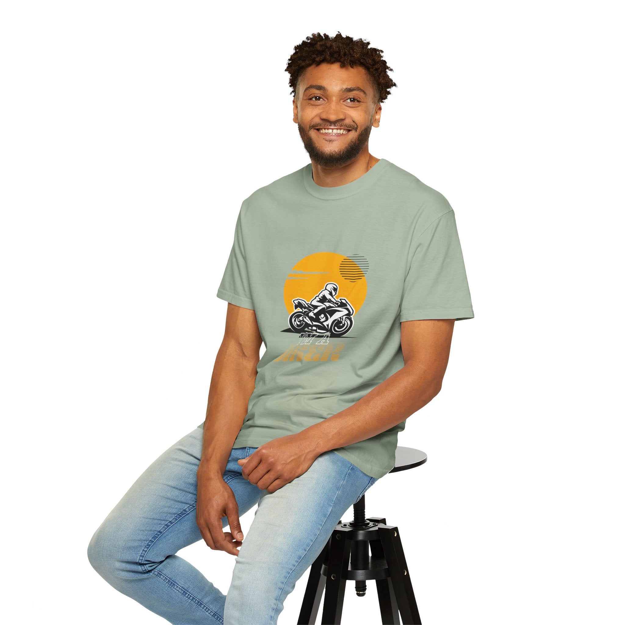 Motorcycle Rider T-Shirt — Retro Sunset Biker Graphic